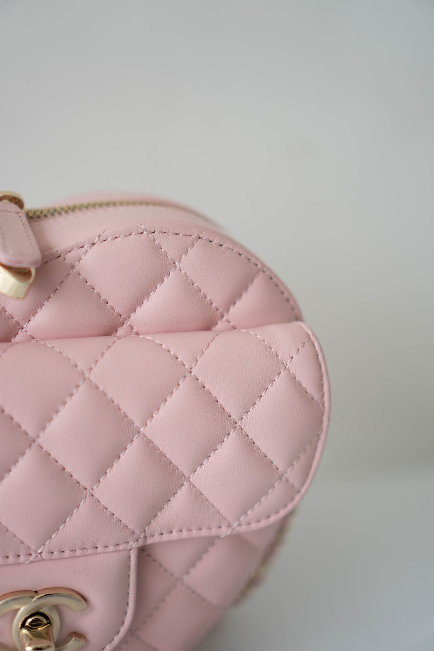 Heart Bag – Pink Quilted Lambskin with Gold Hardware Large