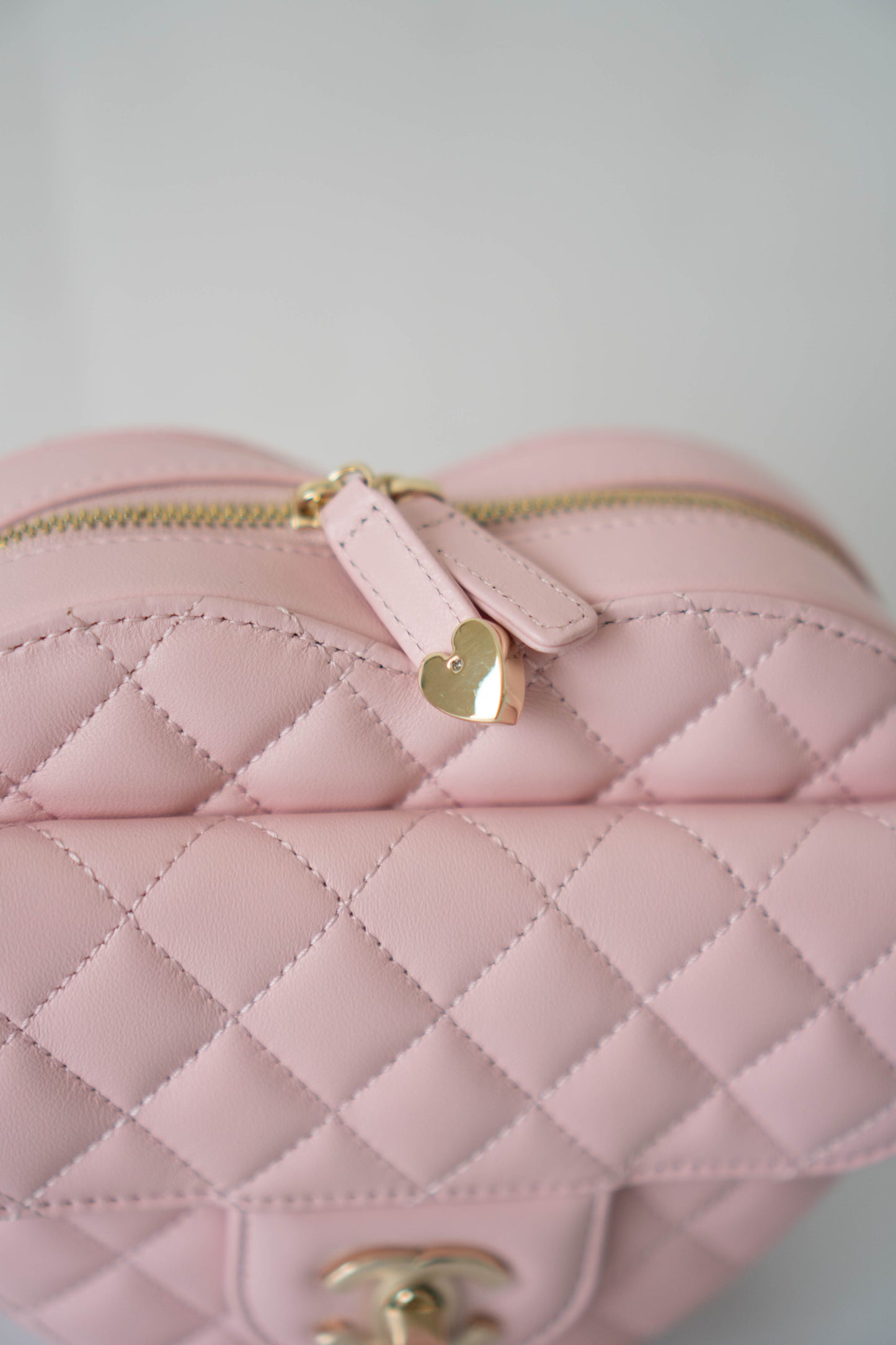 Heart Bag – Pink Quilted Lambskin with Gold Hardware Large