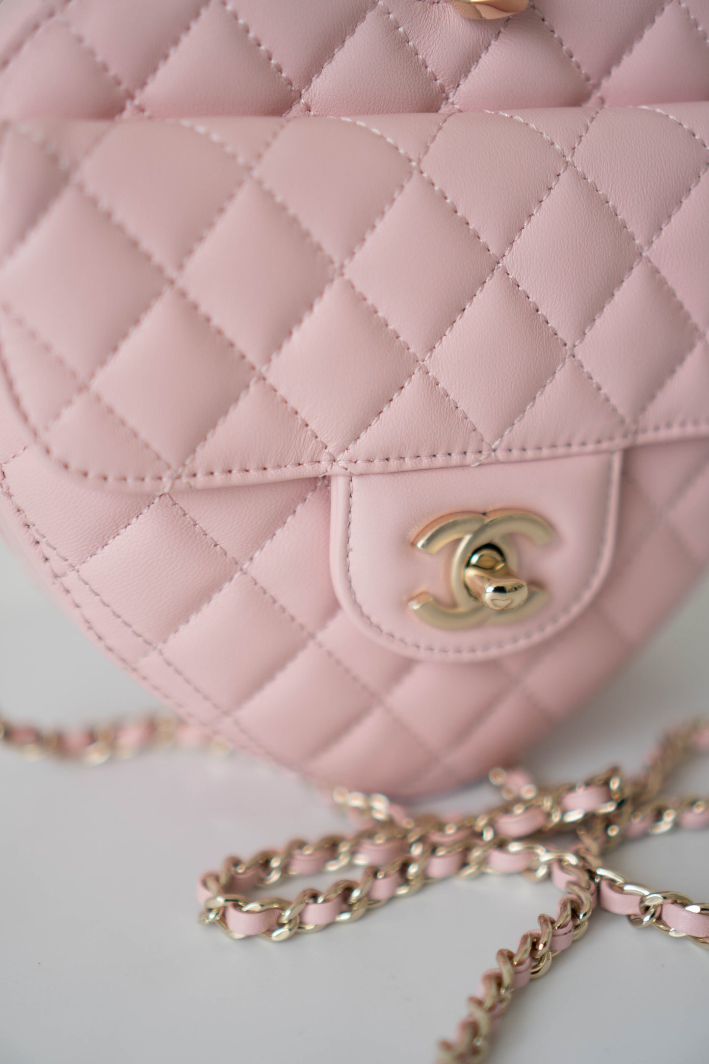 Heart Bag – Pink Quilted Lambskin with Gold Hardware Large