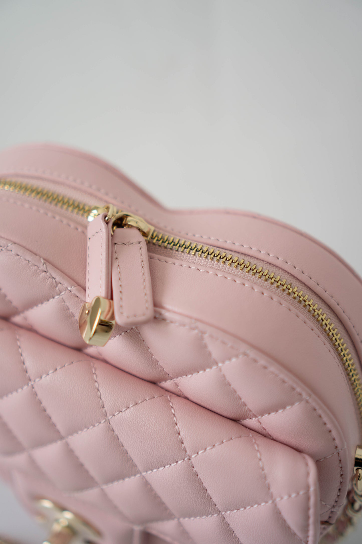 Heart Bag – Pink Quilted Lambskin with Gold Hardware Large