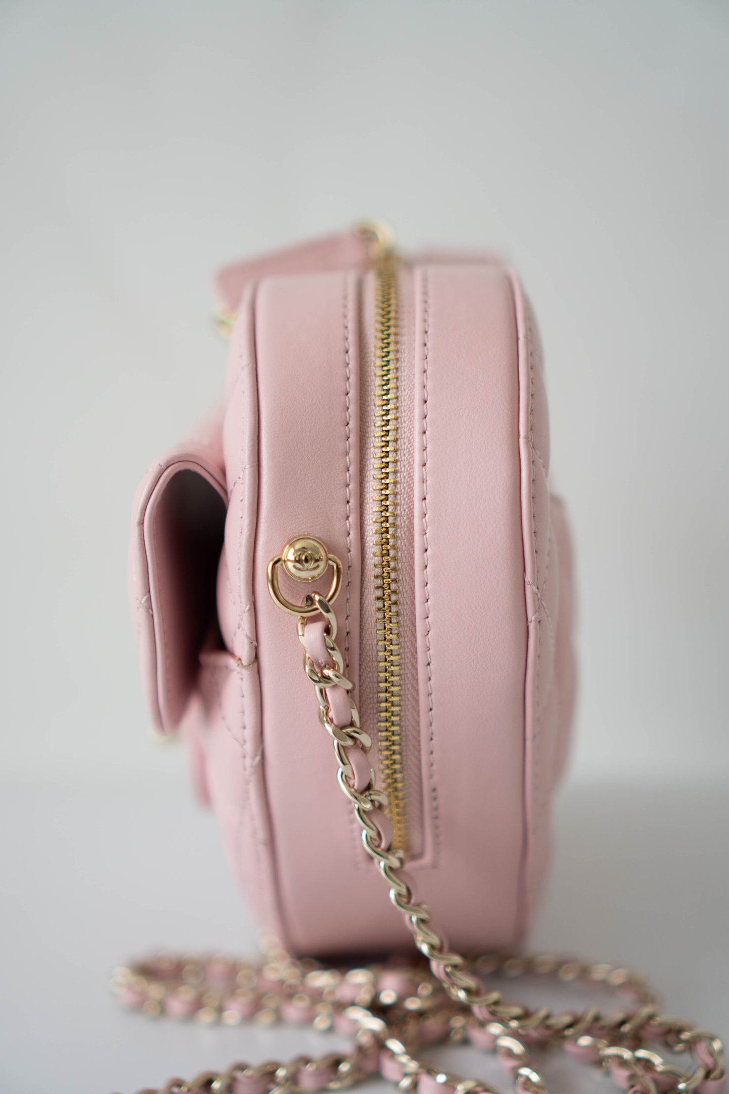 Heart Bag – Pink Quilted Lambskin with Gold Hardware Large