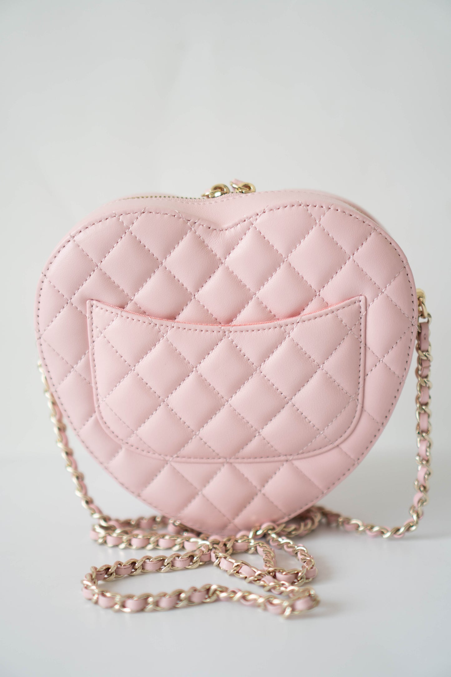 Heart Bag – Pink Quilted Lambskin with Gold Hardware Large