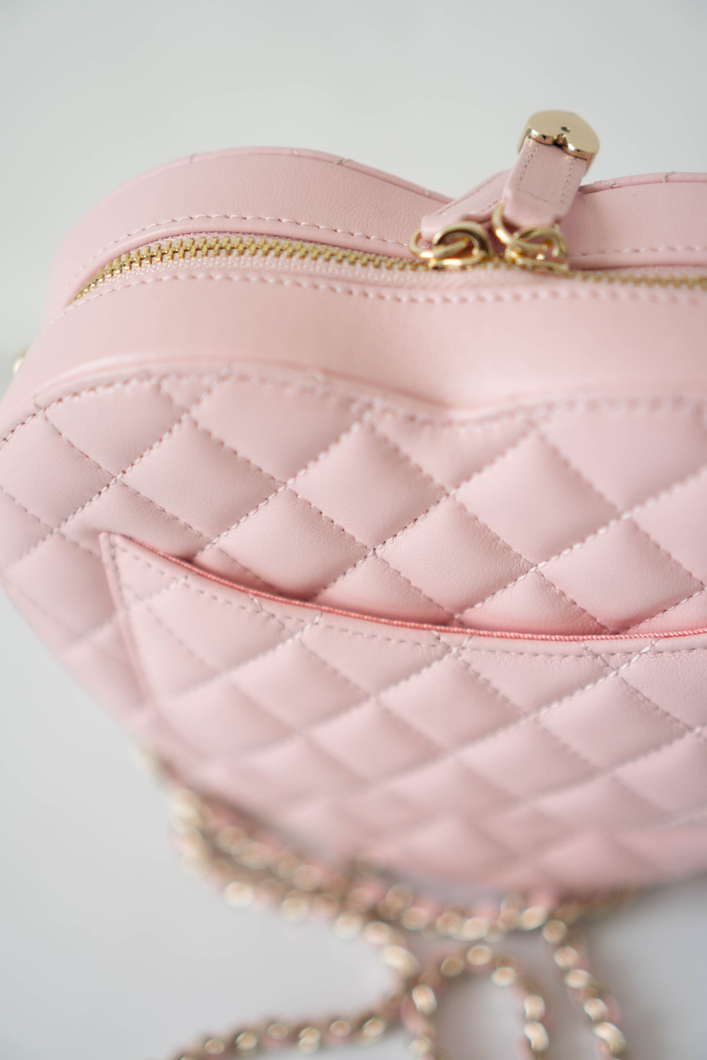 Heart Bag – Pink Quilted Lambskin with Gold Hardware Large