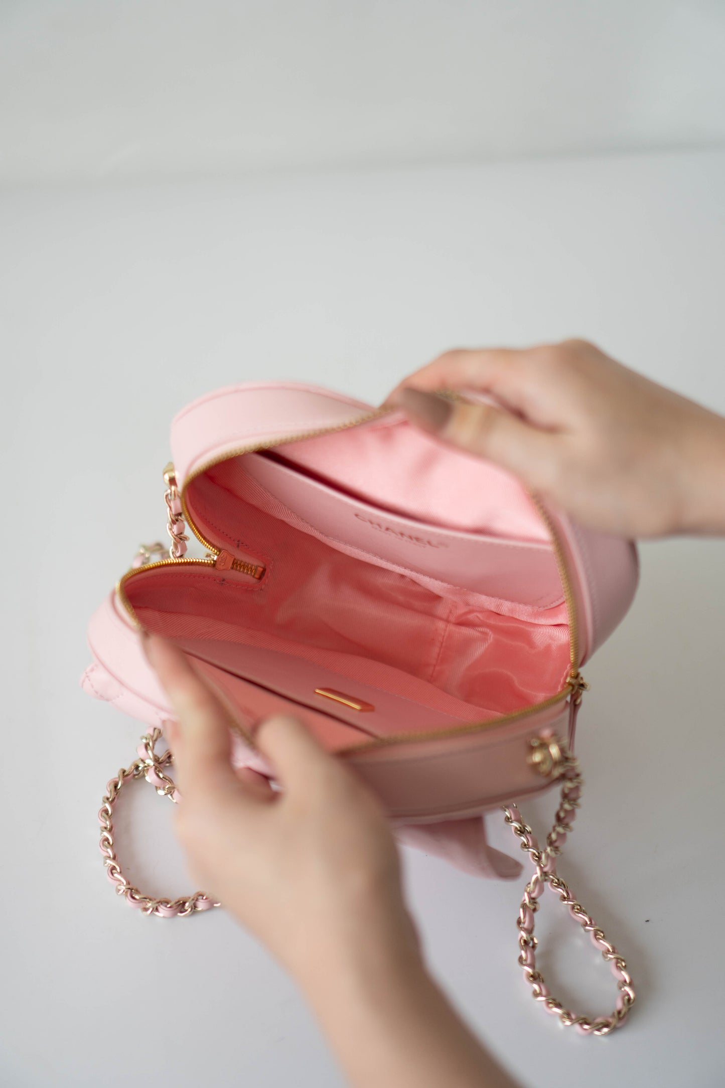 Heart Bag – Pink Quilted Lambskin with Gold Hardware Large