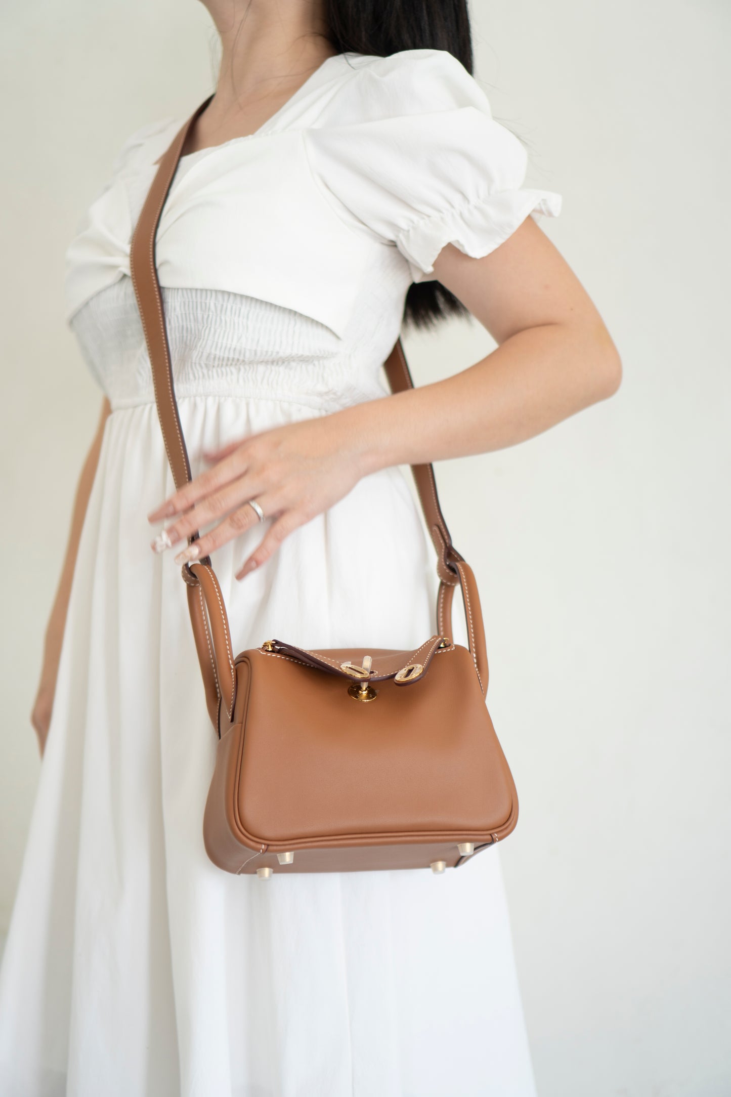 Mini Lindy in Gold Swift Leather with Gold Hardware