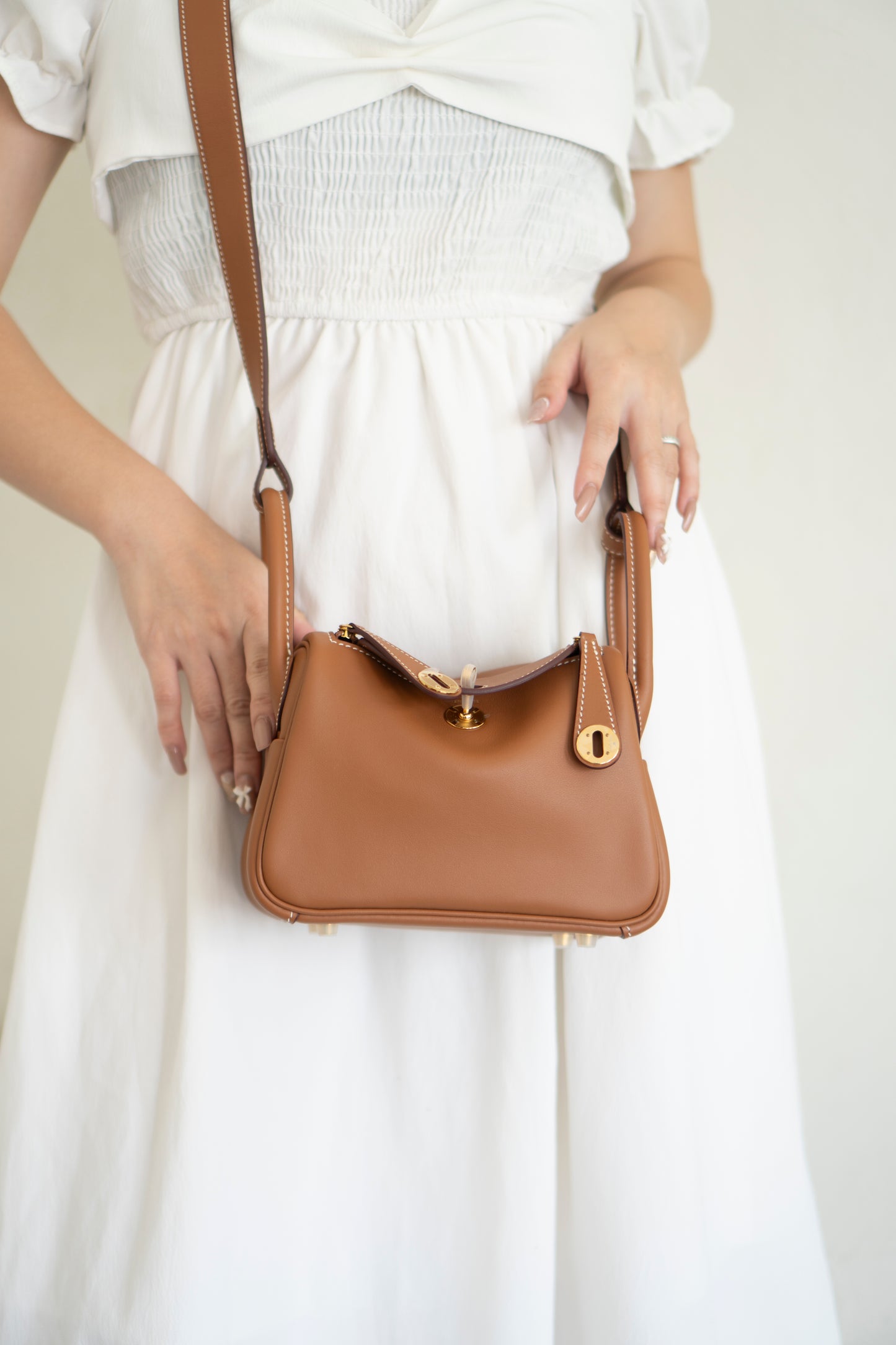 Mini Lindy in Gold Swift Leather with Gold Hardware
