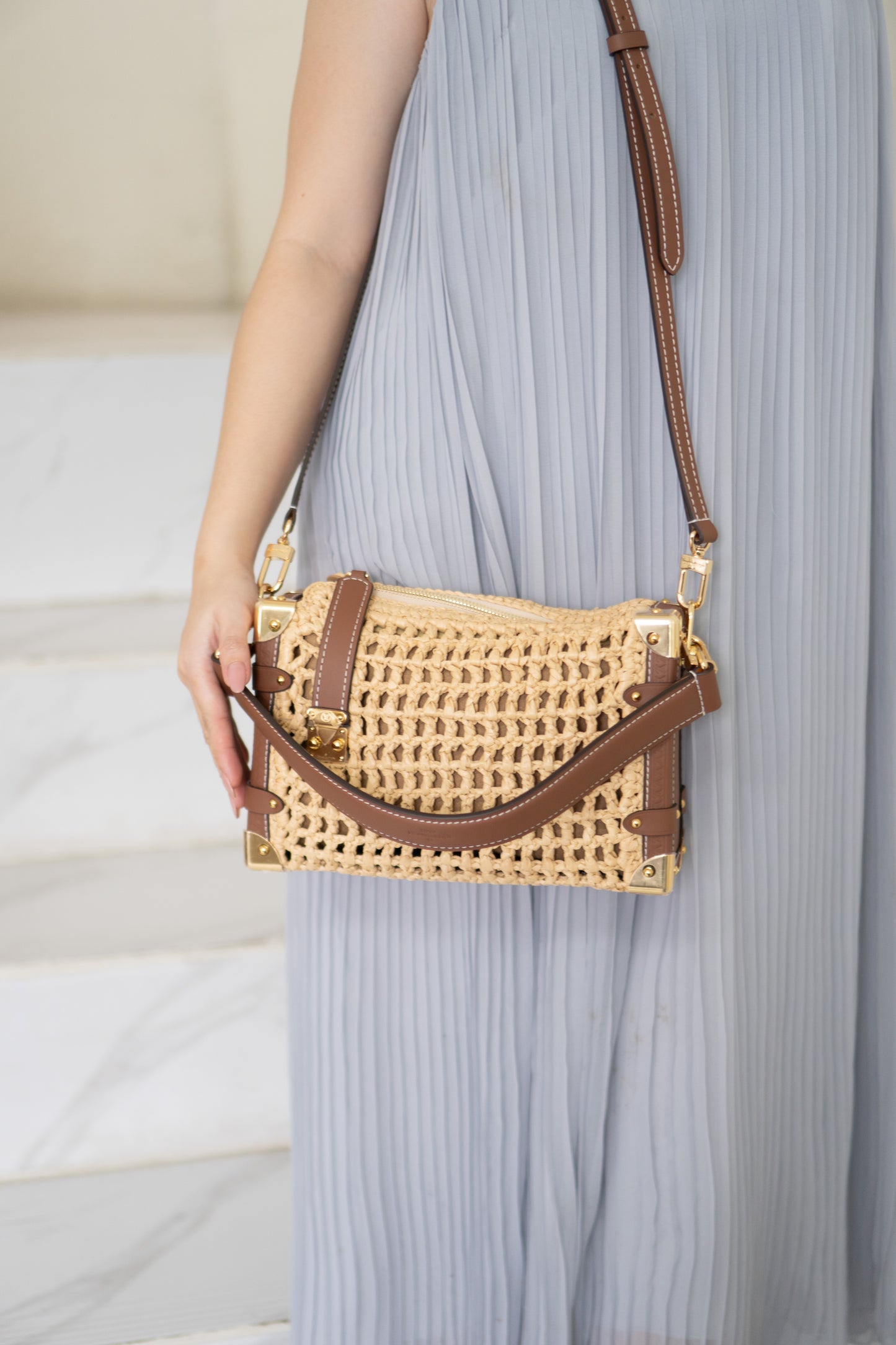 Petite Malle Raffia – Natural Raffia & Tan Calfskin Leather with Gold Hardware
