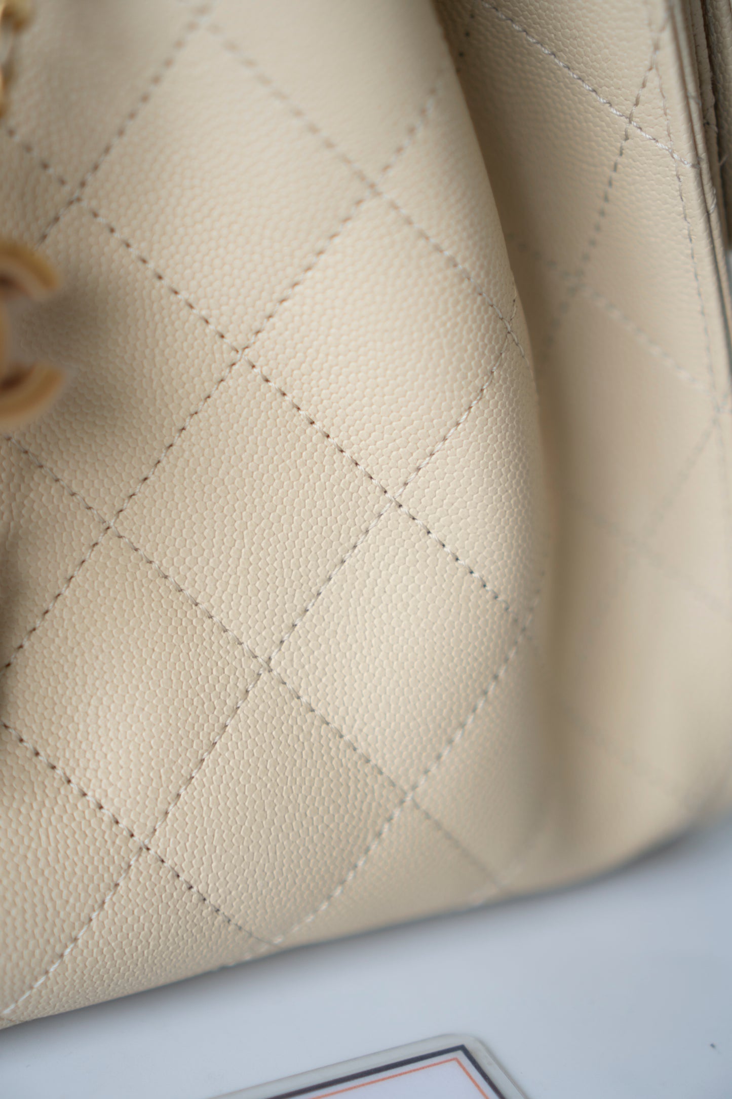 C25 Drawstring Tote in Beige Caviar Leather