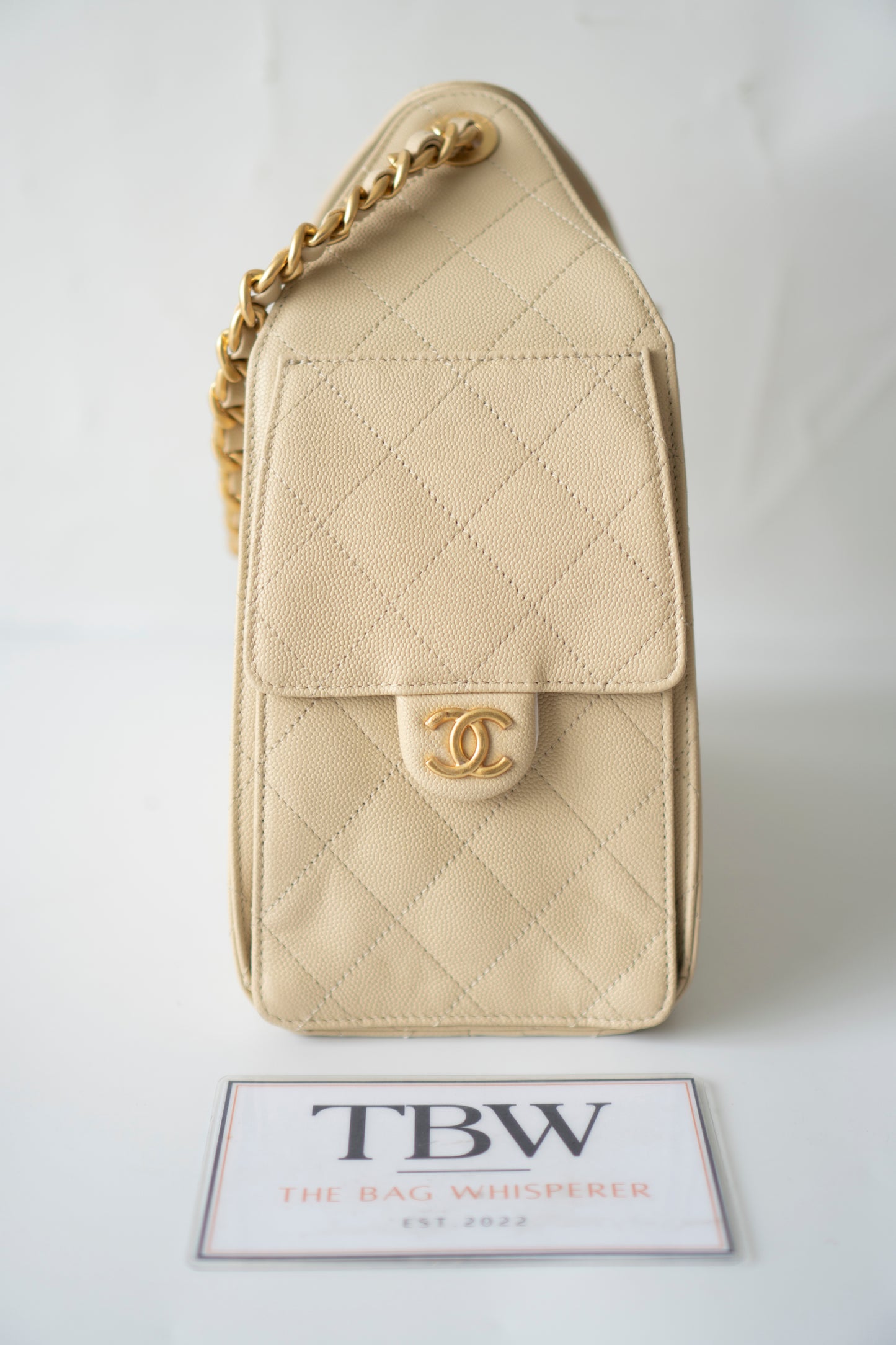 C25 Drawstring Tote in Beige Caviar Leather