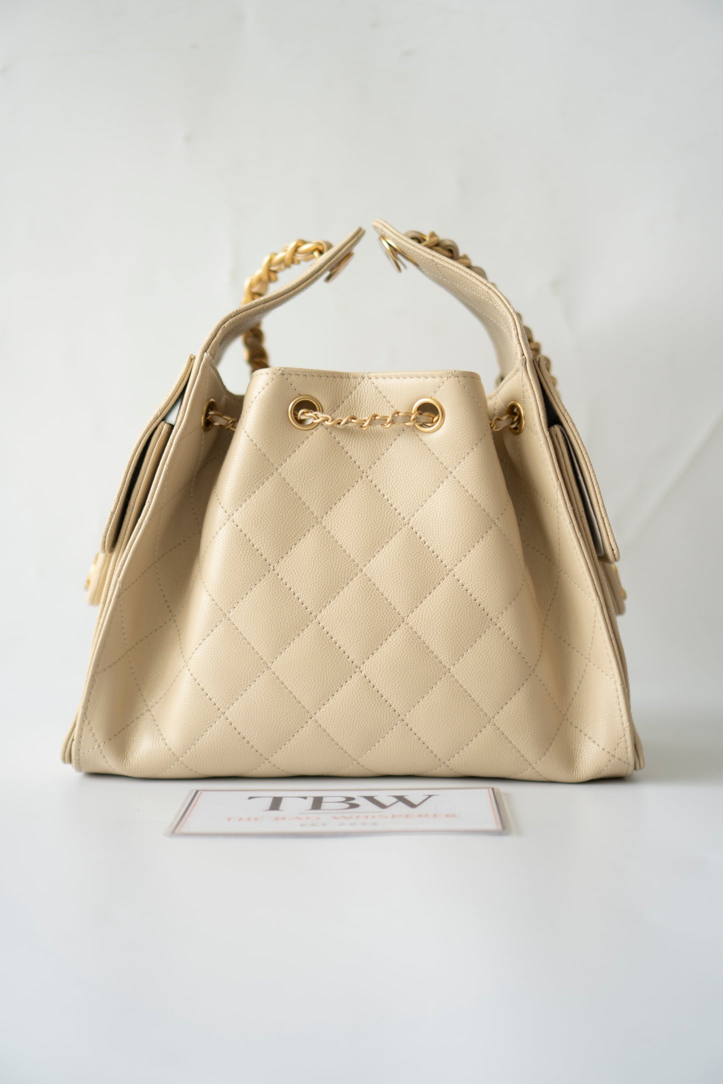 C25 Drawstring Tote in Beige Caviar Leather