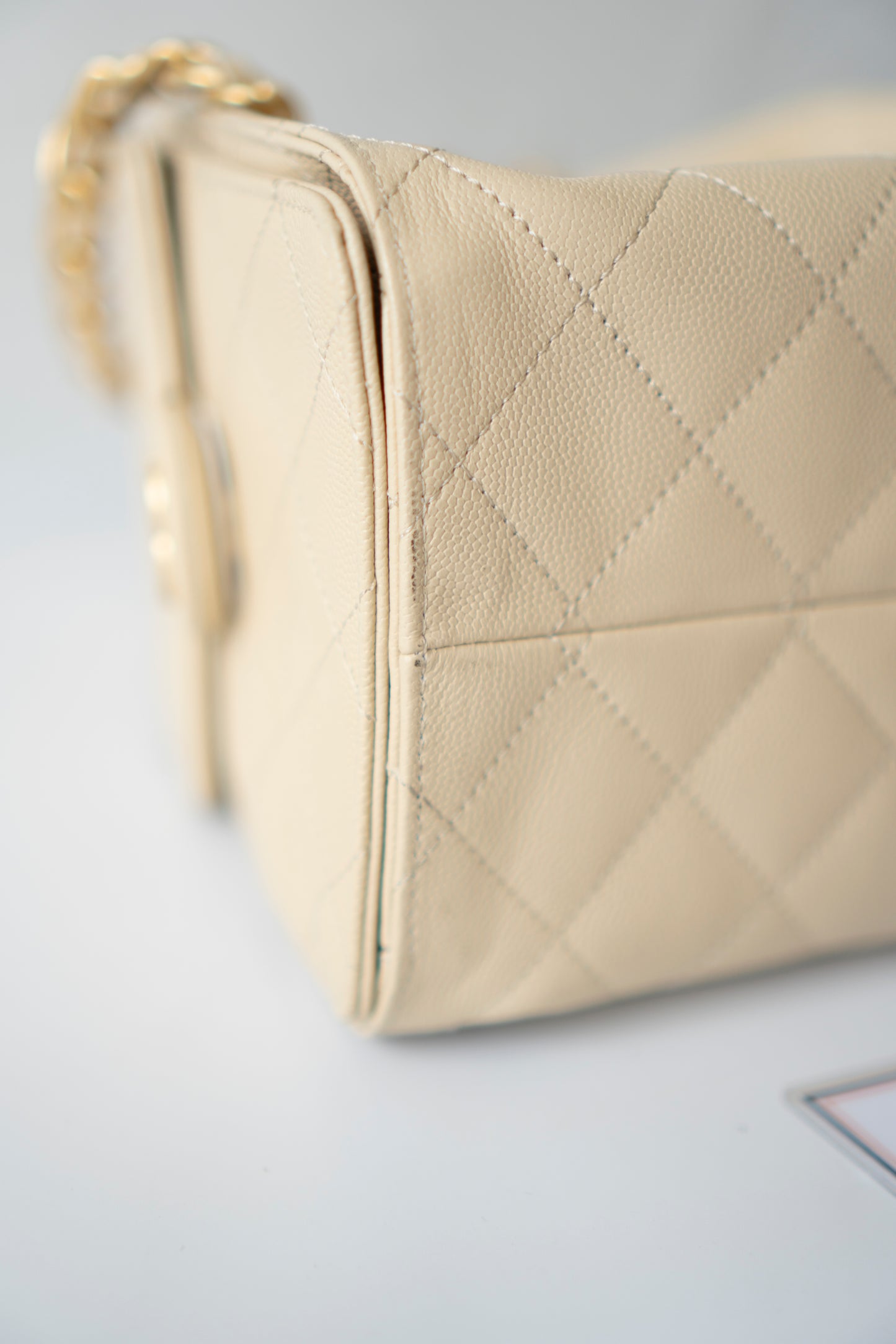 C25 Drawstring Tote in Beige Caviar Leather