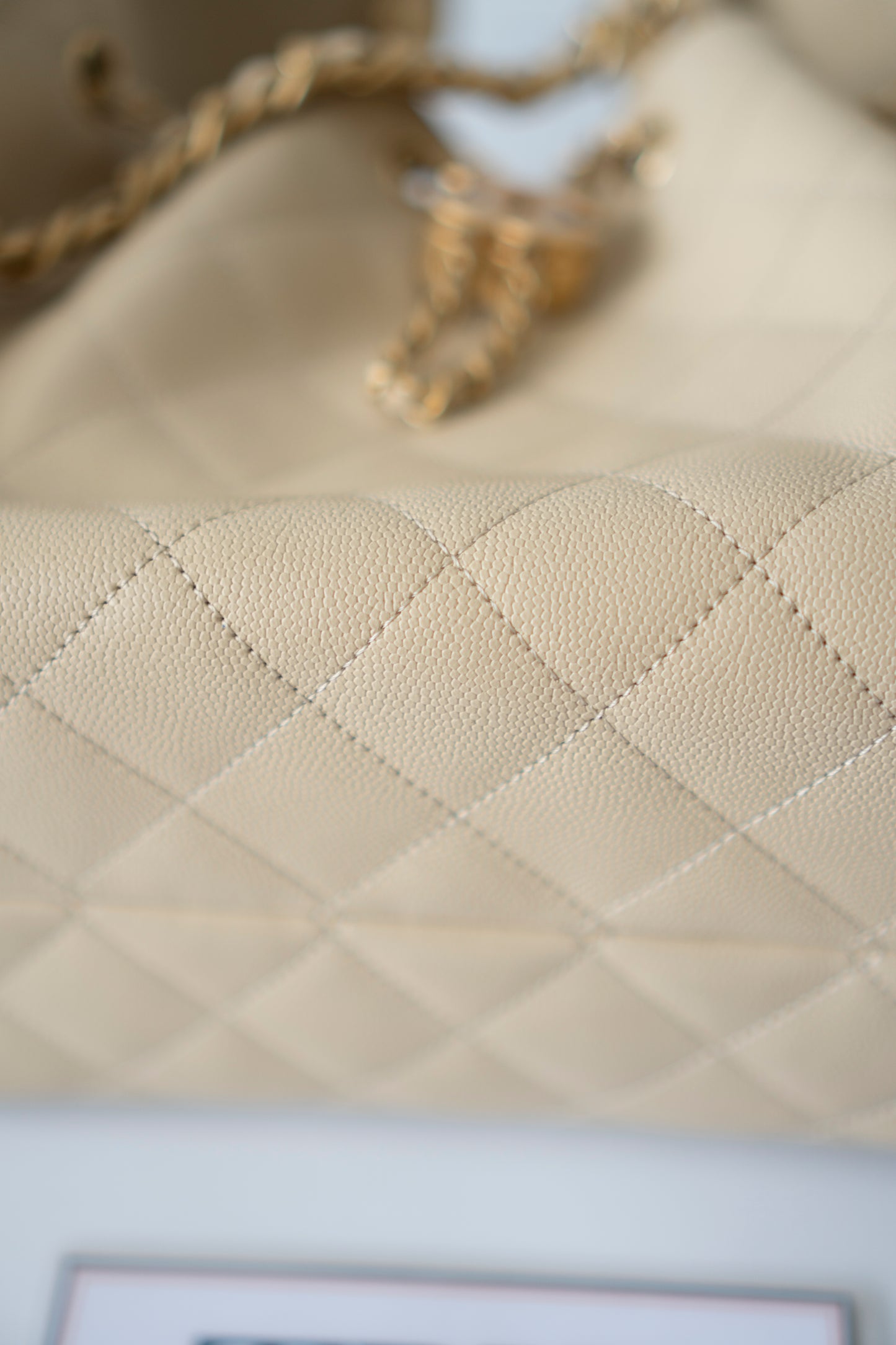 C25 Drawstring Tote in Beige Caviar Leather