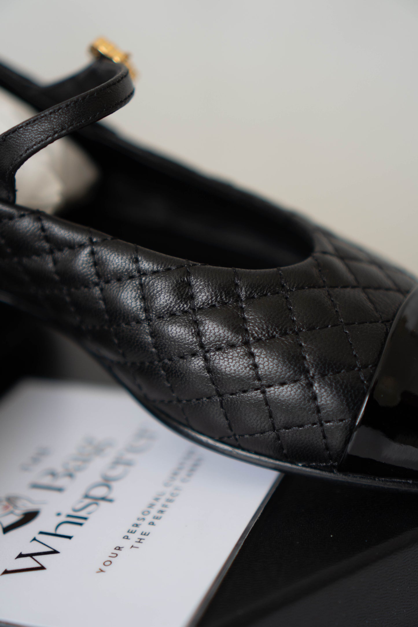 Quilted Ballerina Flats – Black Leather with Patent Toe Cap