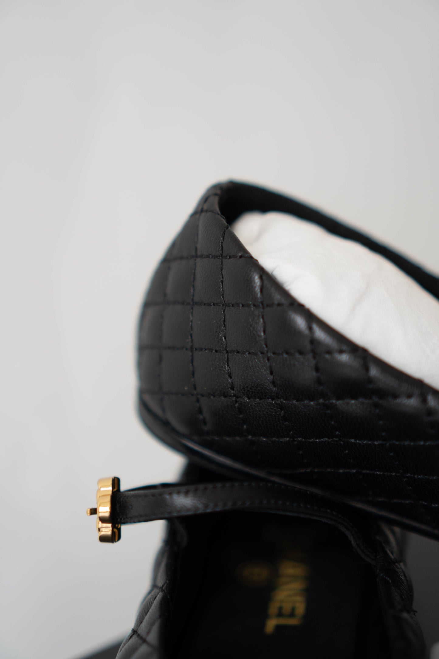 Quilted Ballerina Flats – Black Leather with Patent Toe Cap
