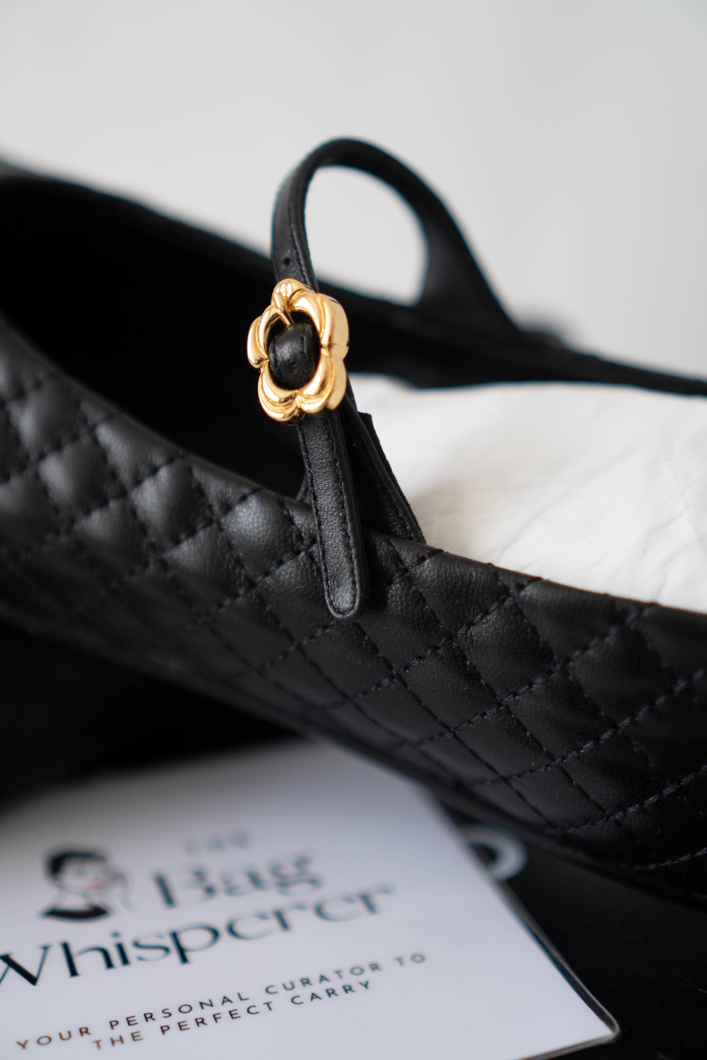 Quilted Ballerina Flats – Black Leather with Patent Toe Cap