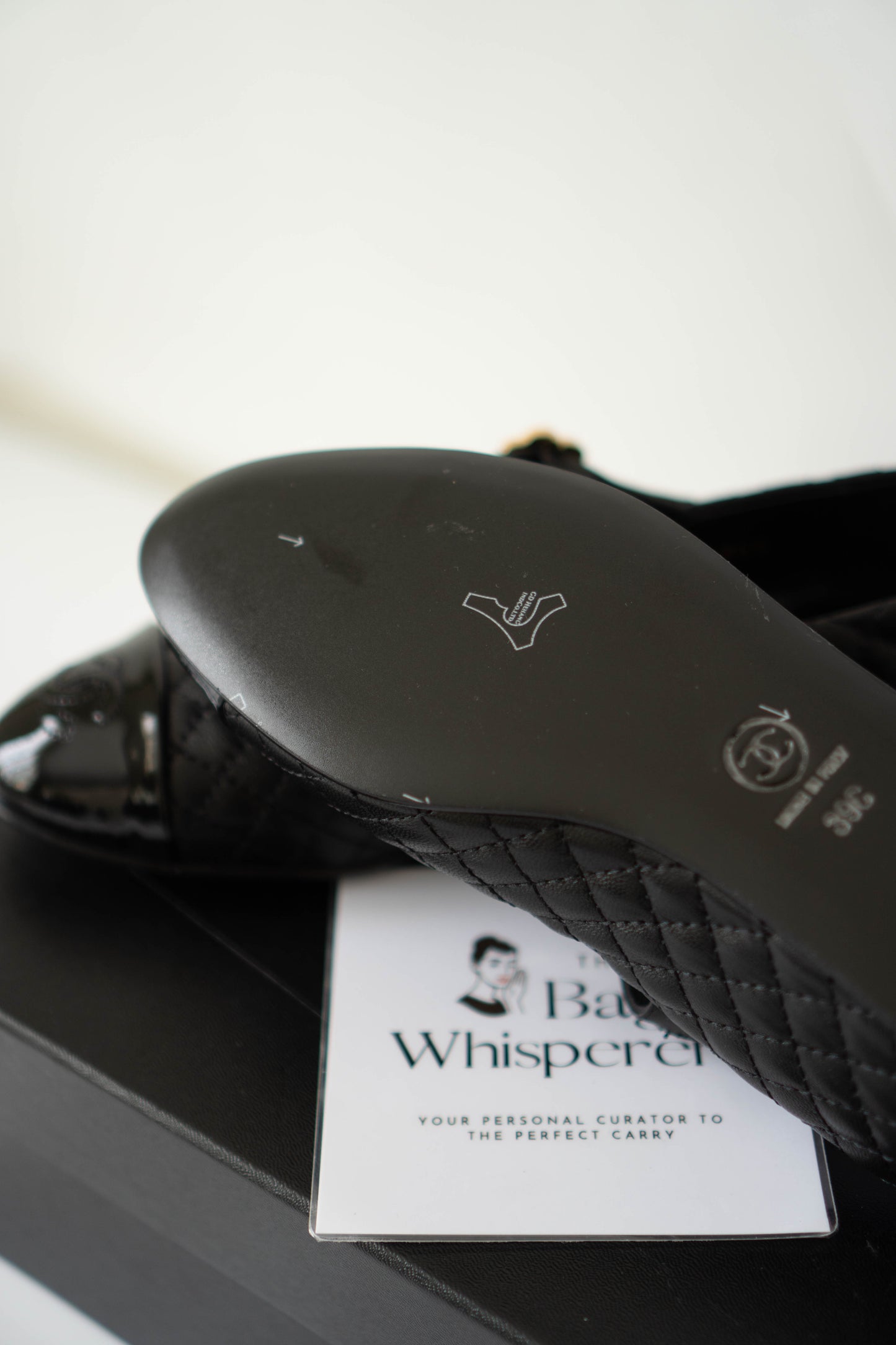 Quilted Ballerina Flats – Black Leather with Patent Toe Cap