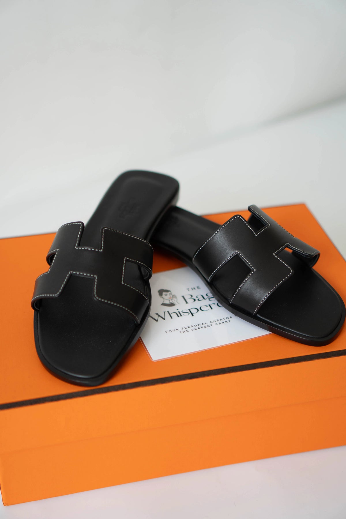 Oran Sandals – Black Swift Leather with White Contrast Stitching