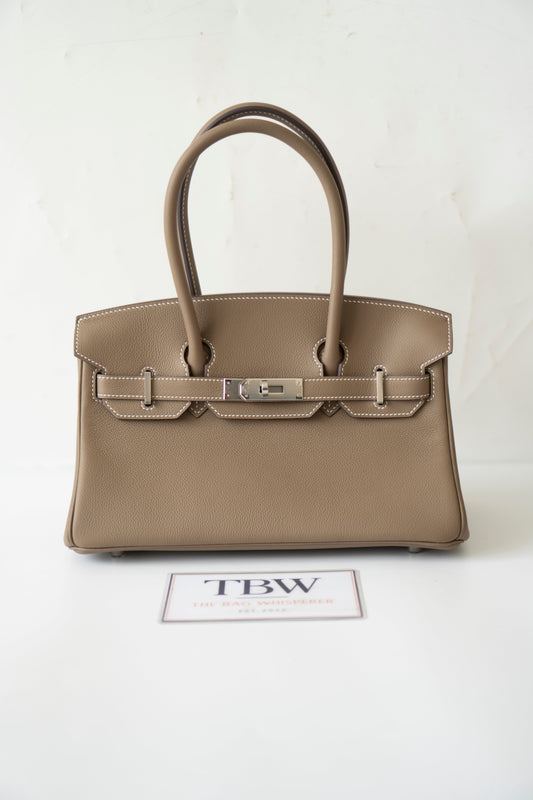 BK Shoulder 29 in Etoupe Evercolor Leather with Palladium Hardware
