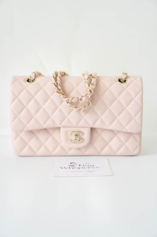 Classic Flap Medium – Rose Clair Caviar Leather with Light Gold Hardware