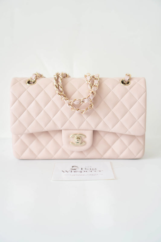 Classic Flap Medium – Rose Clair Caviar Leather with Light Gold Hardware