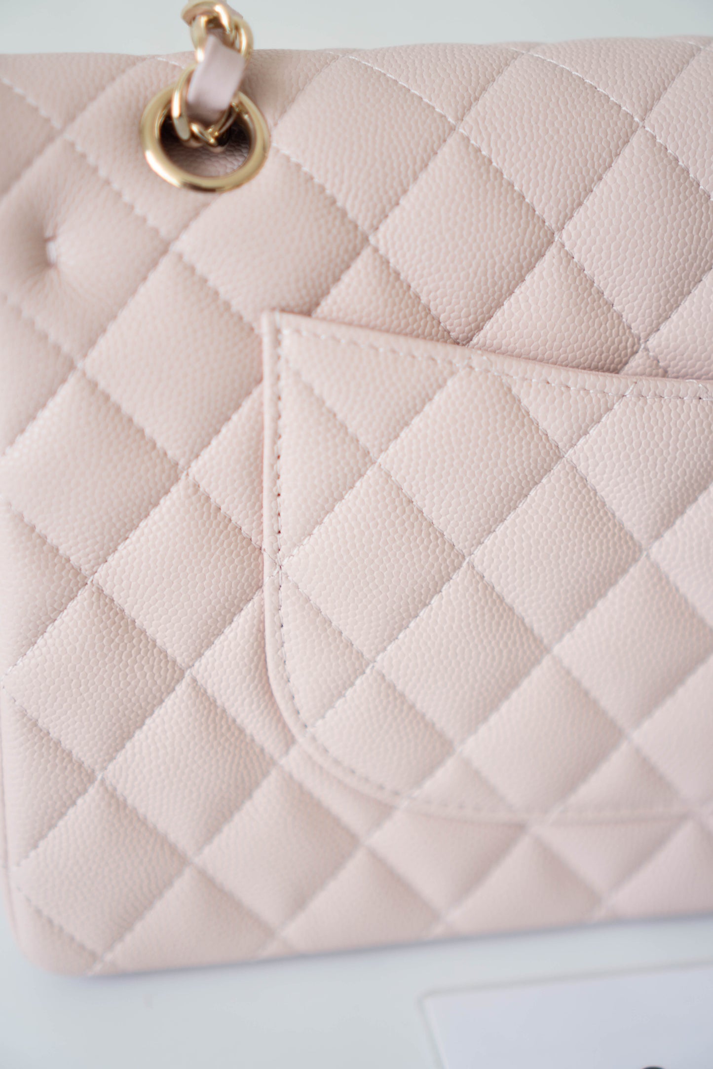 Classic Flap Medium – Rose Clair Caviar Leather with Light Gold Hardware