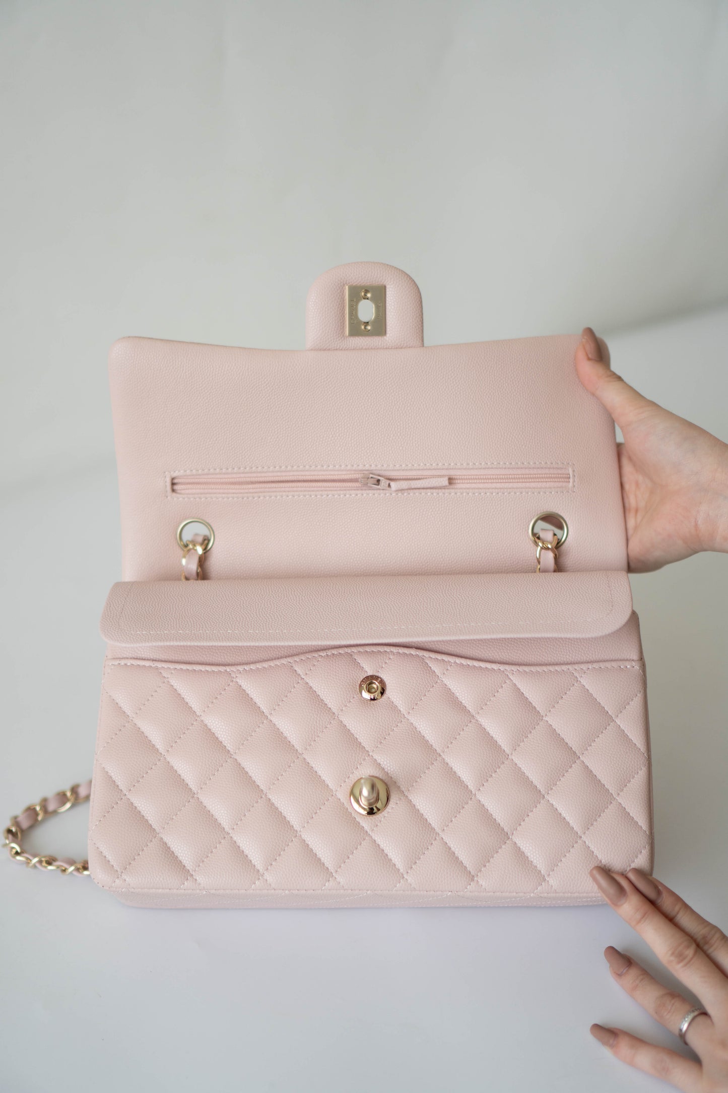 Classic Flap Medium – Rose Clair Caviar Leather with Light Gold Hardware