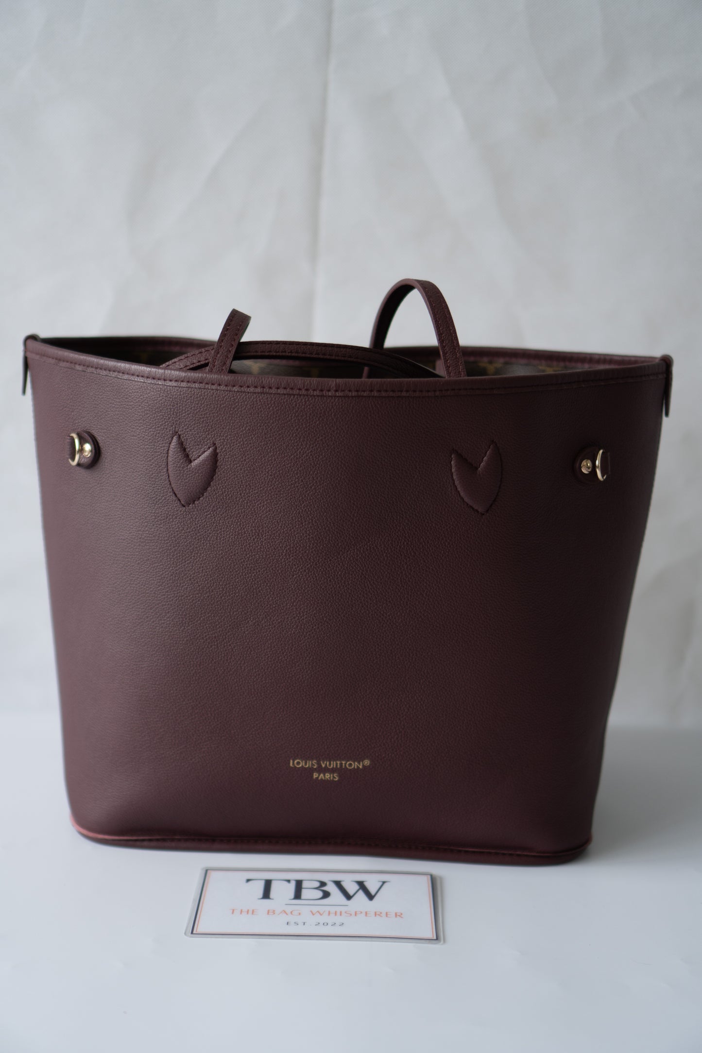 Neverfull Inside Out MM – Monogram / Dark Burgundy (Grained Leather) with Gold Hardware