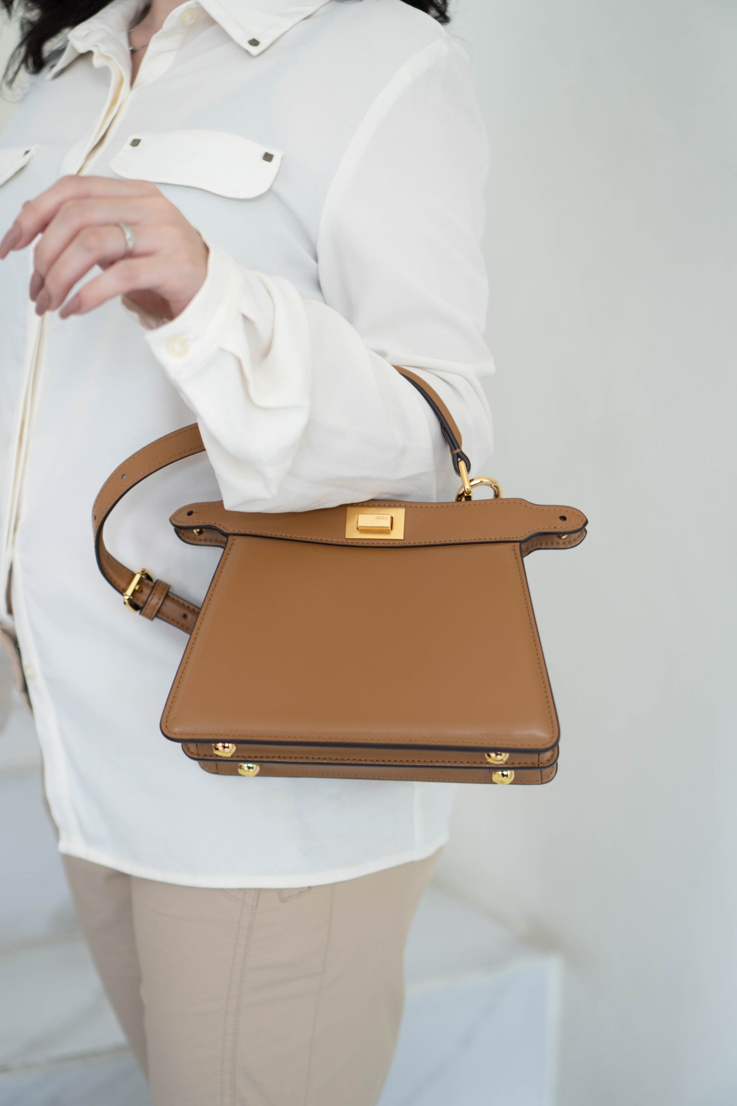 Peek a boo Mini Bag – Brown Leather with Gold Hardware