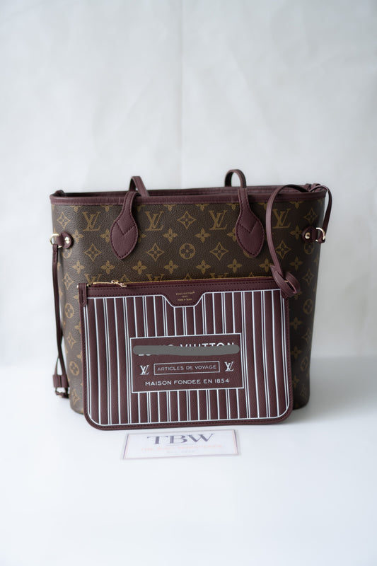 Neverfull Inside Out MM – Monogram / Dark Burgundy (Grained Leather) with Gold Hardware