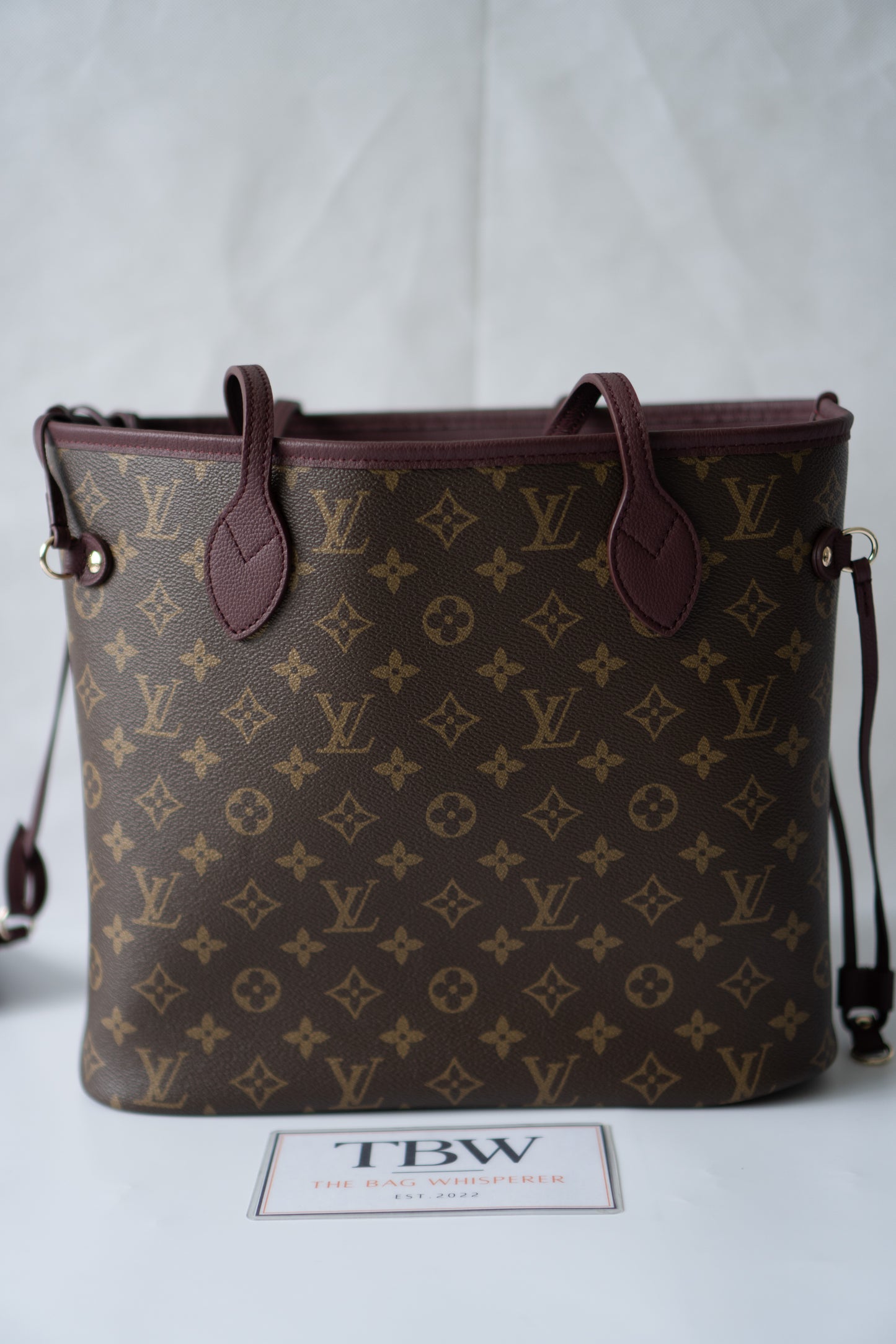 Neverfull Inside Out MM – Monogram / Dark Burgundy (Grained Leather) with Gold Hardware