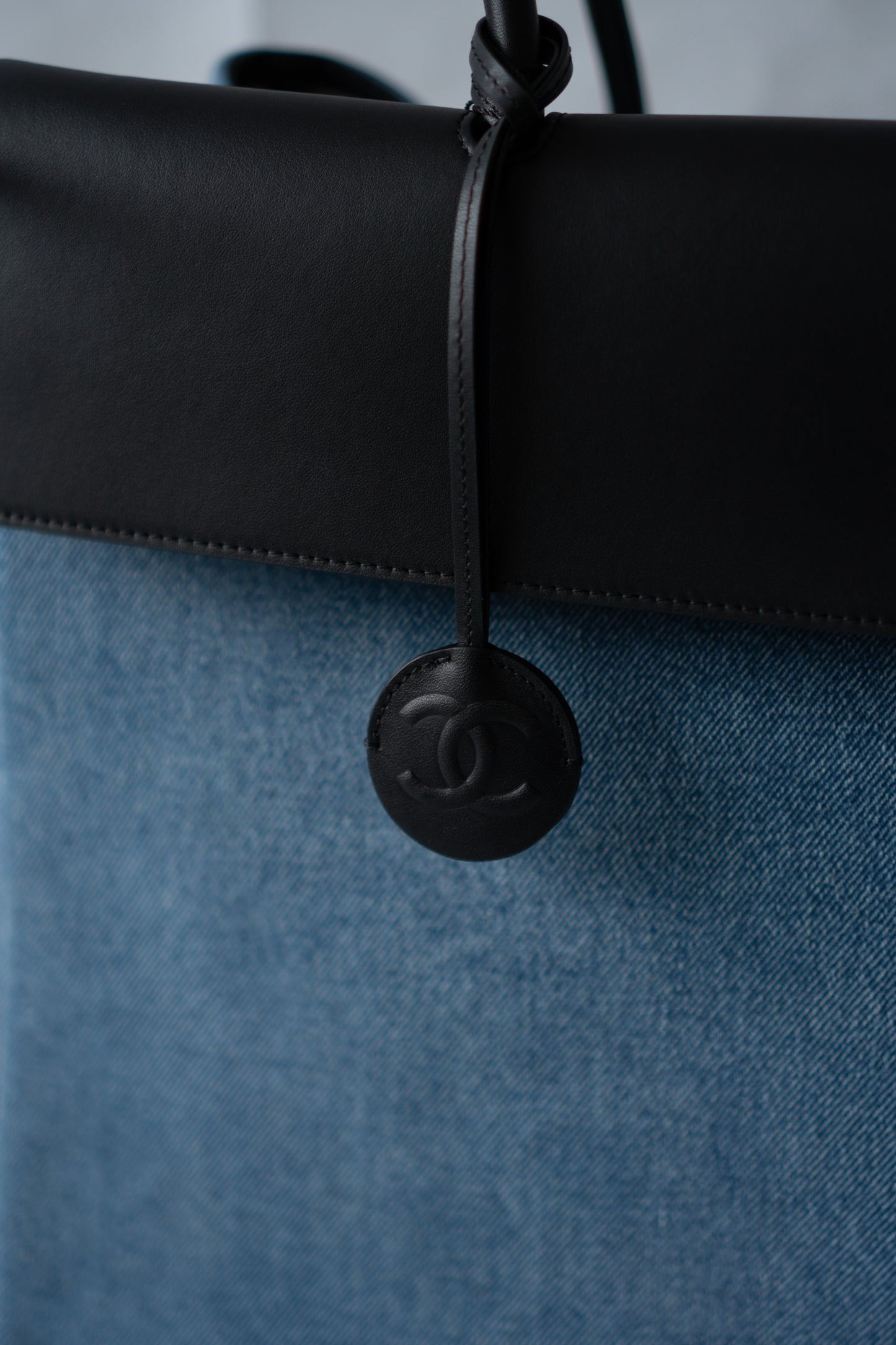 CC Large Shopping Bag – Blue Denim & Black Calfskin with Gold Hardware