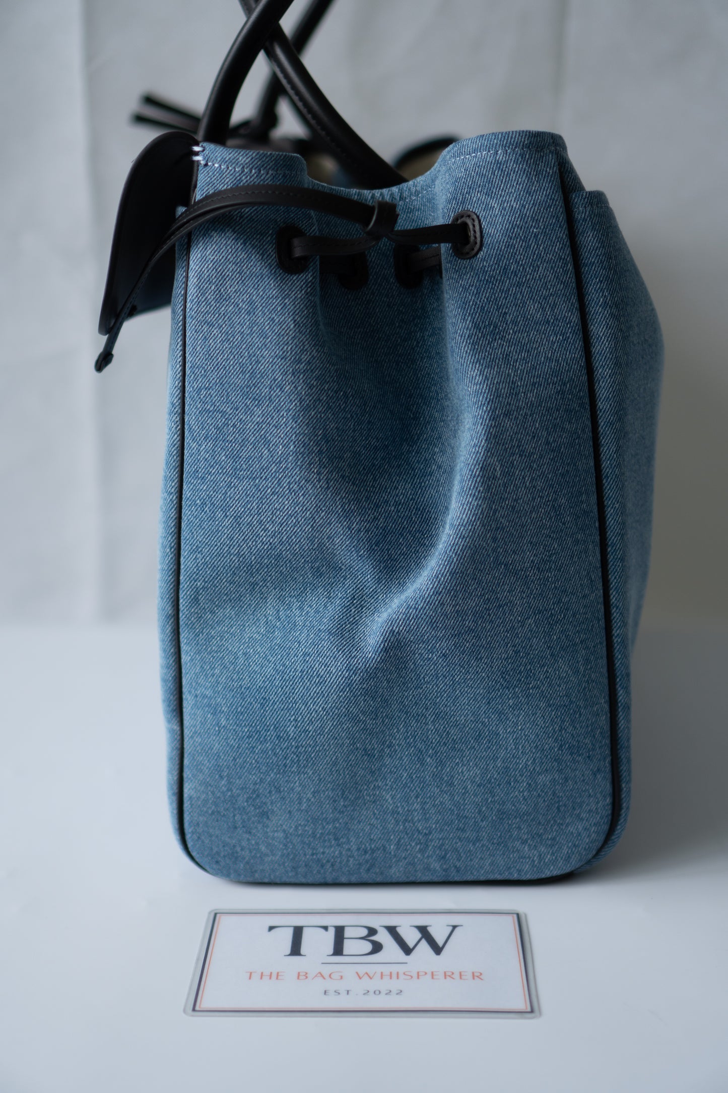 CC Large Shopping Bag – Blue Denim & Black Calfskin with Gold Hardware