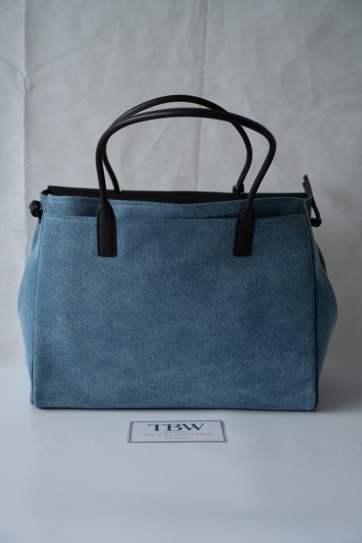 CC Large Shopping Bag – Blue Denim & Black Calfskin with Gold Hardware