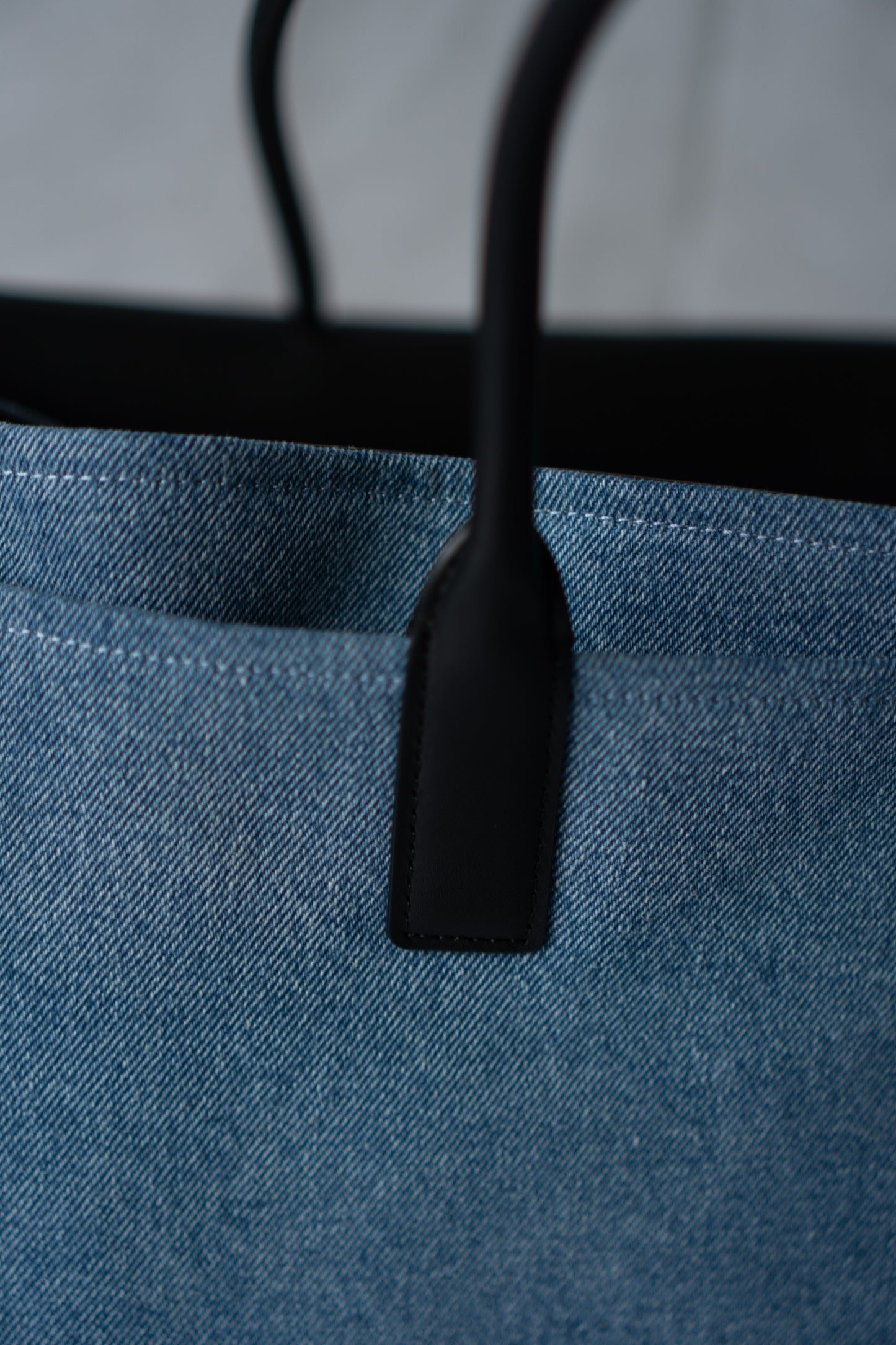 CC Large Shopping Bag – Blue Denim & Black Calfskin with Gold Hardware