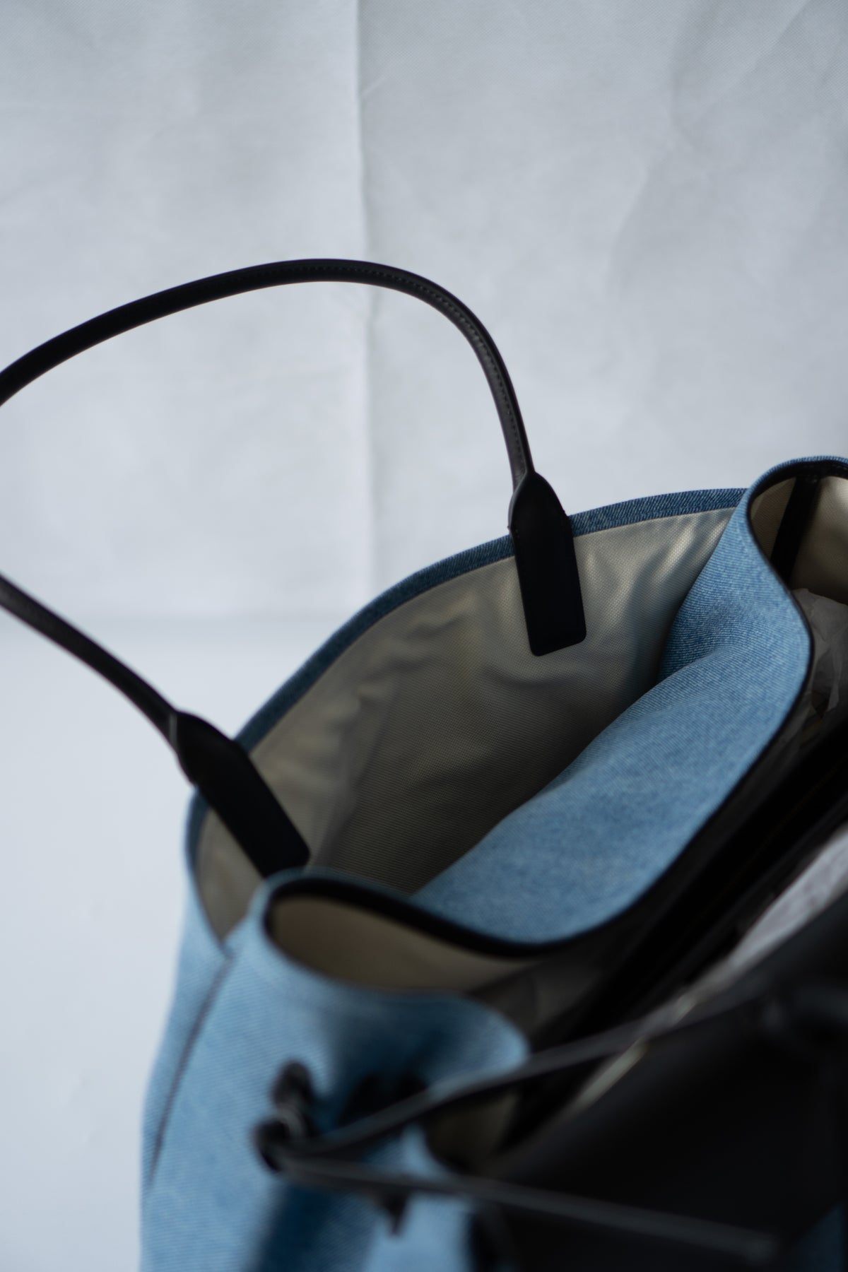 CC Large Shopping Bag – Blue Denim & Black Calfskin with Gold Hardware