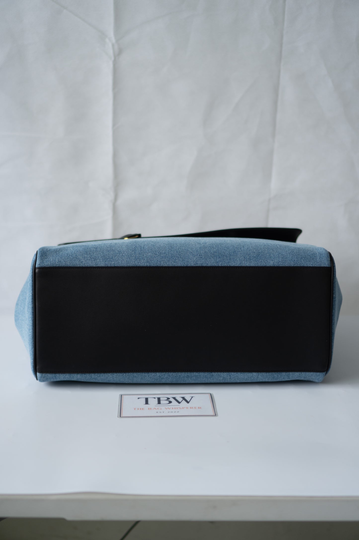 CC Large Shopping Bag – Blue Denim & Black Calfskin with Gold Hardware