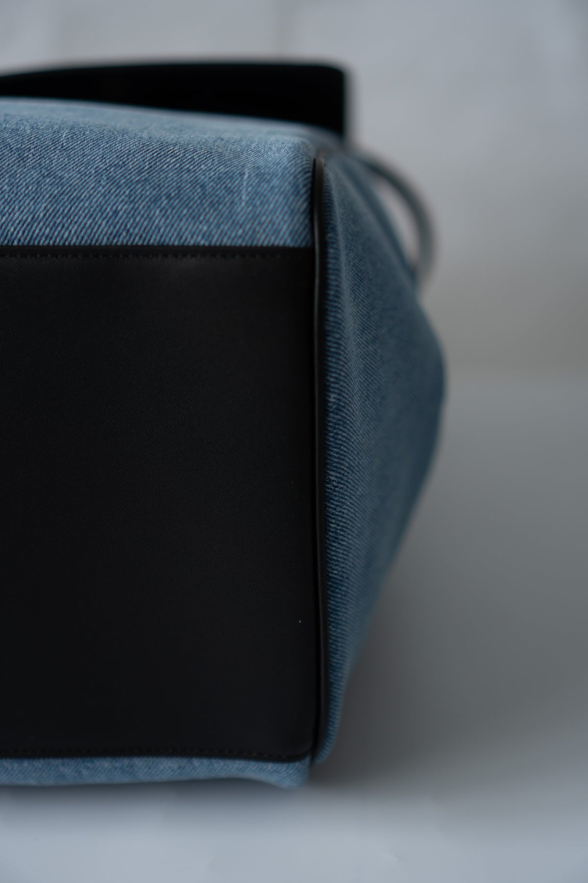 CC Large Shopping Bag – Blue Denim & Black Calfskin with Gold Hardware