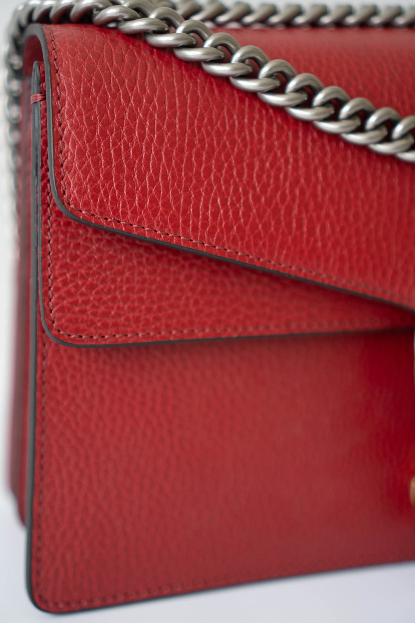 Dionysus Medium – Red Textured Leather with Antique Silver Hardware