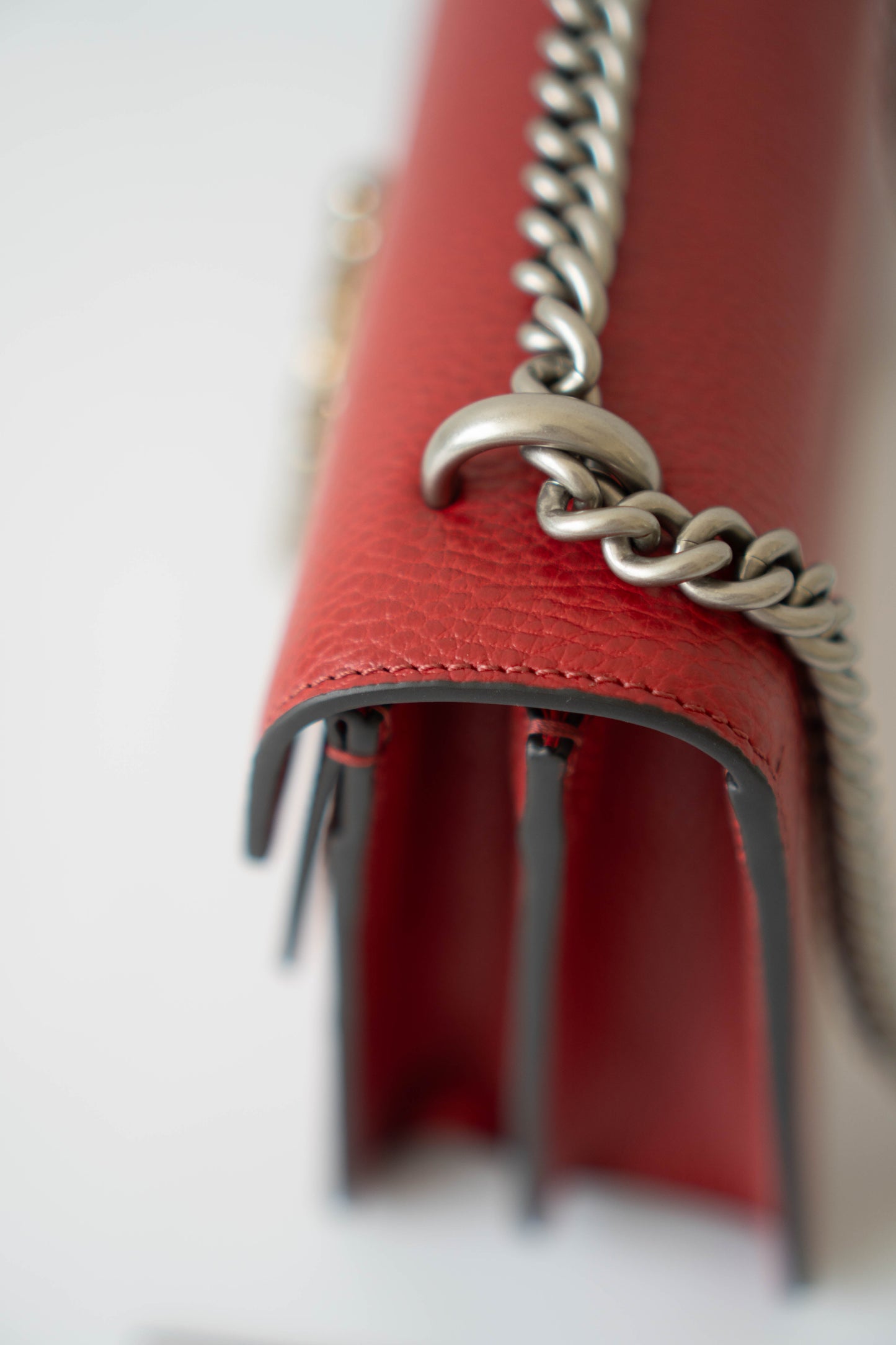 Dionysus Medium – Red Textured Leather with Antique Silver Hardware