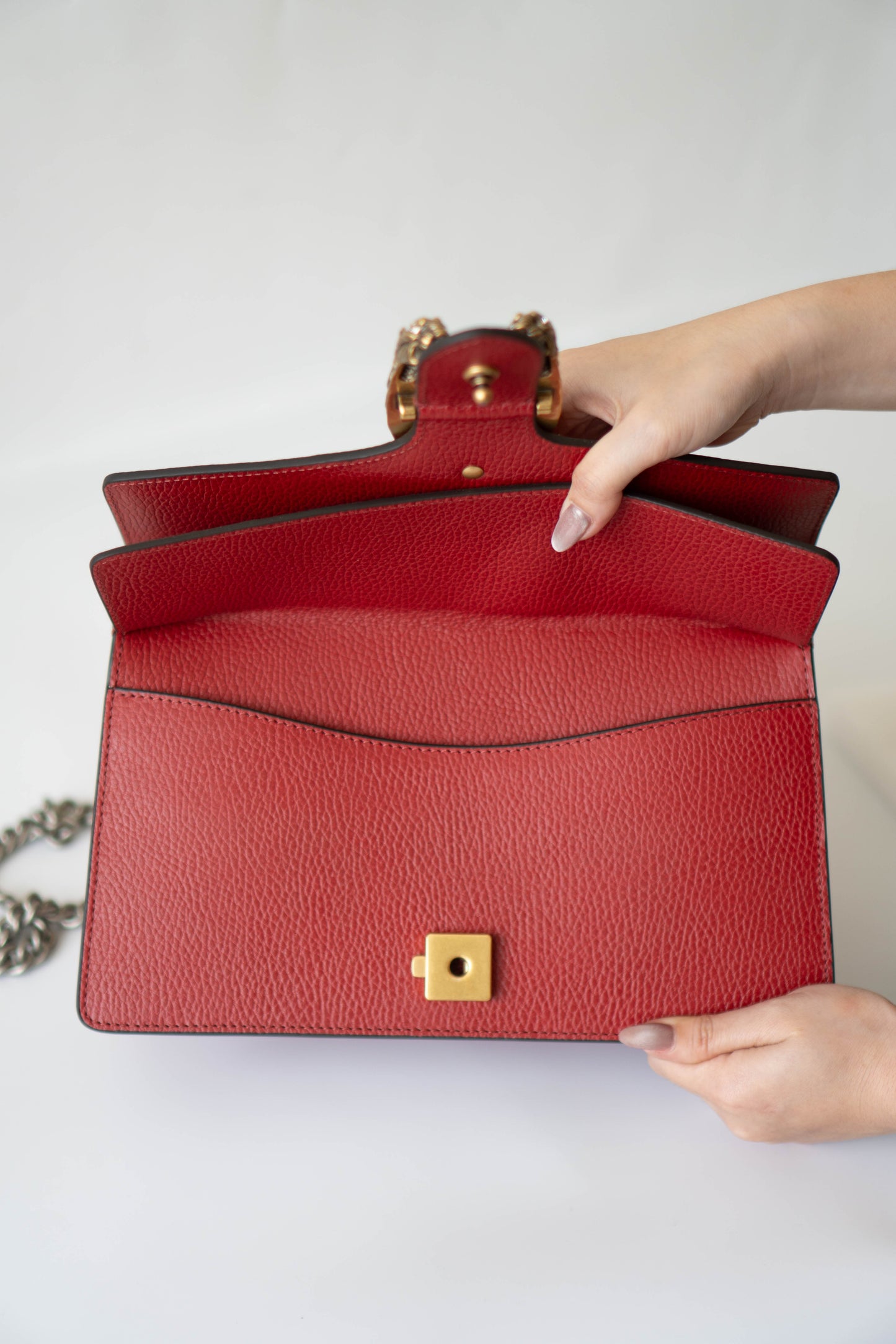 Dionysus Medium – Red Textured Leather with Antique Silver Hardware
