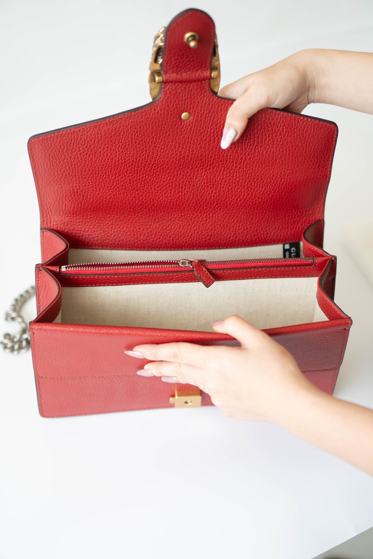 Dionysus Medium – Red Textured Leather with Antique Silver Hardware