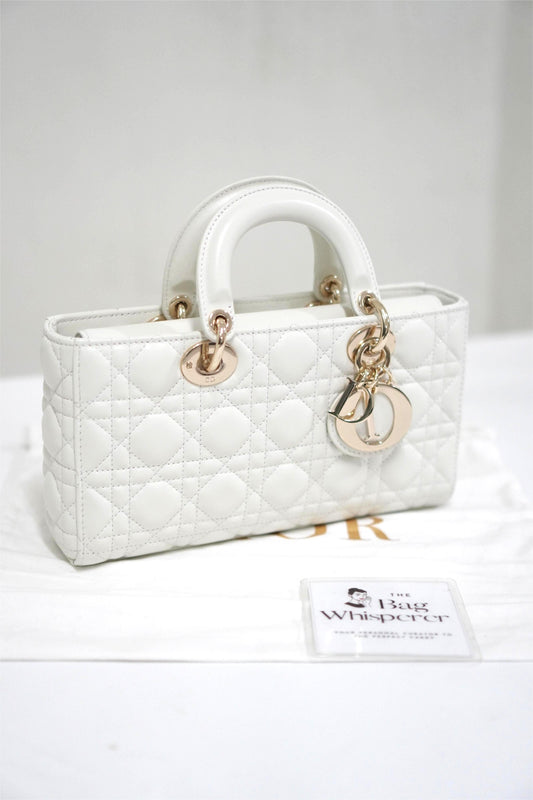 Lady D-Joy Bag White Medium Lambskin Cannage