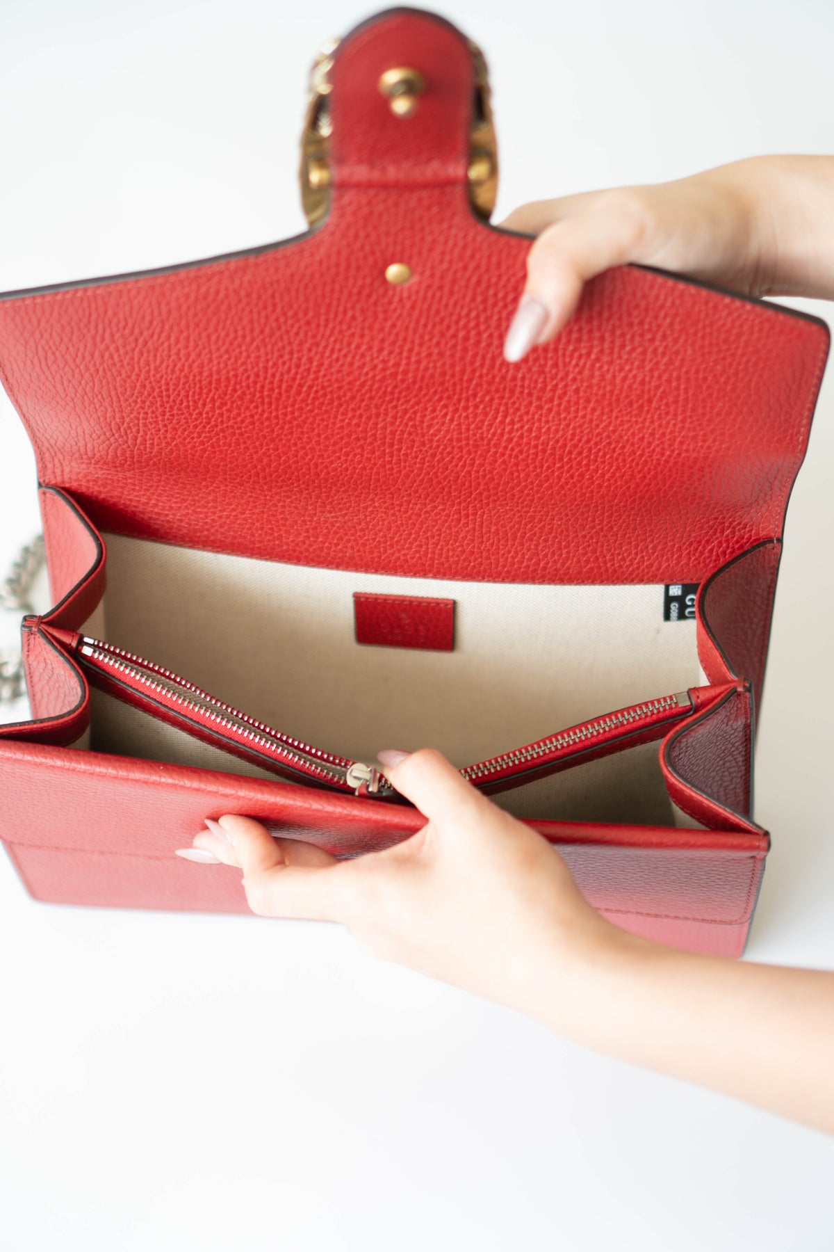 Dionysus Medium – Red Textured Leather with Antique Silver Hardware