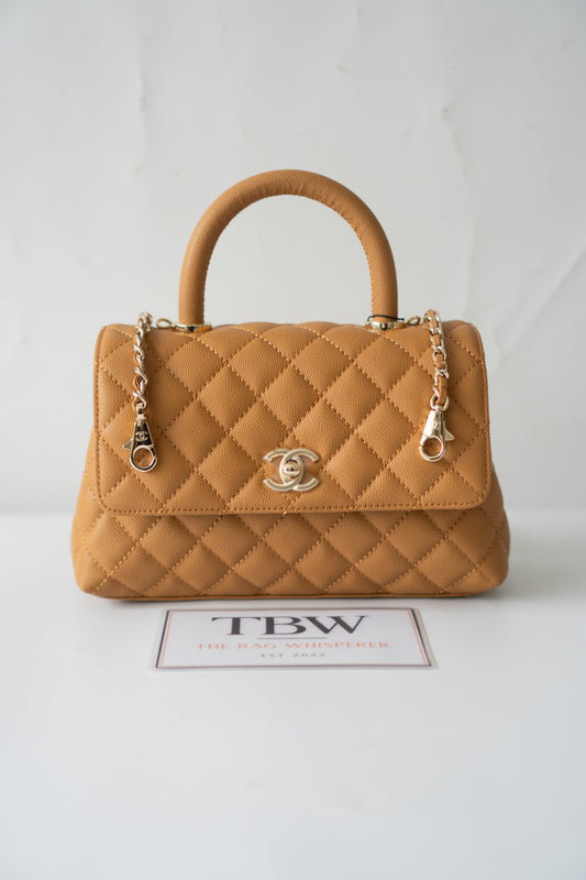 Coco Handle Small – Caramel Caviar Leather with Gold Hardware