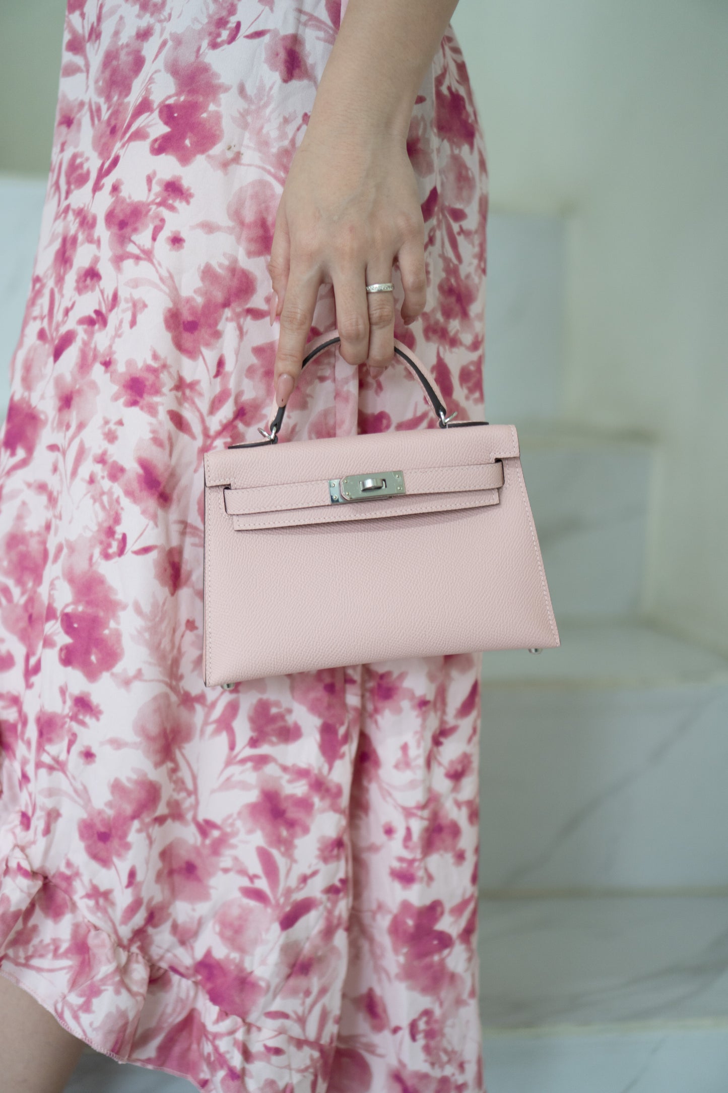 Kelly Mini II – Rose Confetti Epsom Leather with Palladium Hardware
