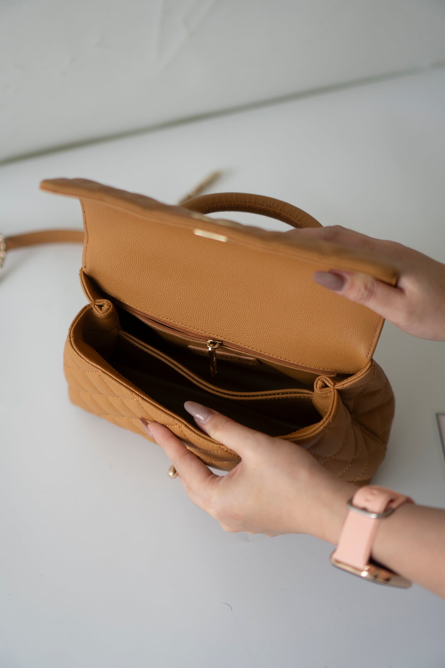 Coco Handle Small – Caramel Caviar Leather with Gold Hardware