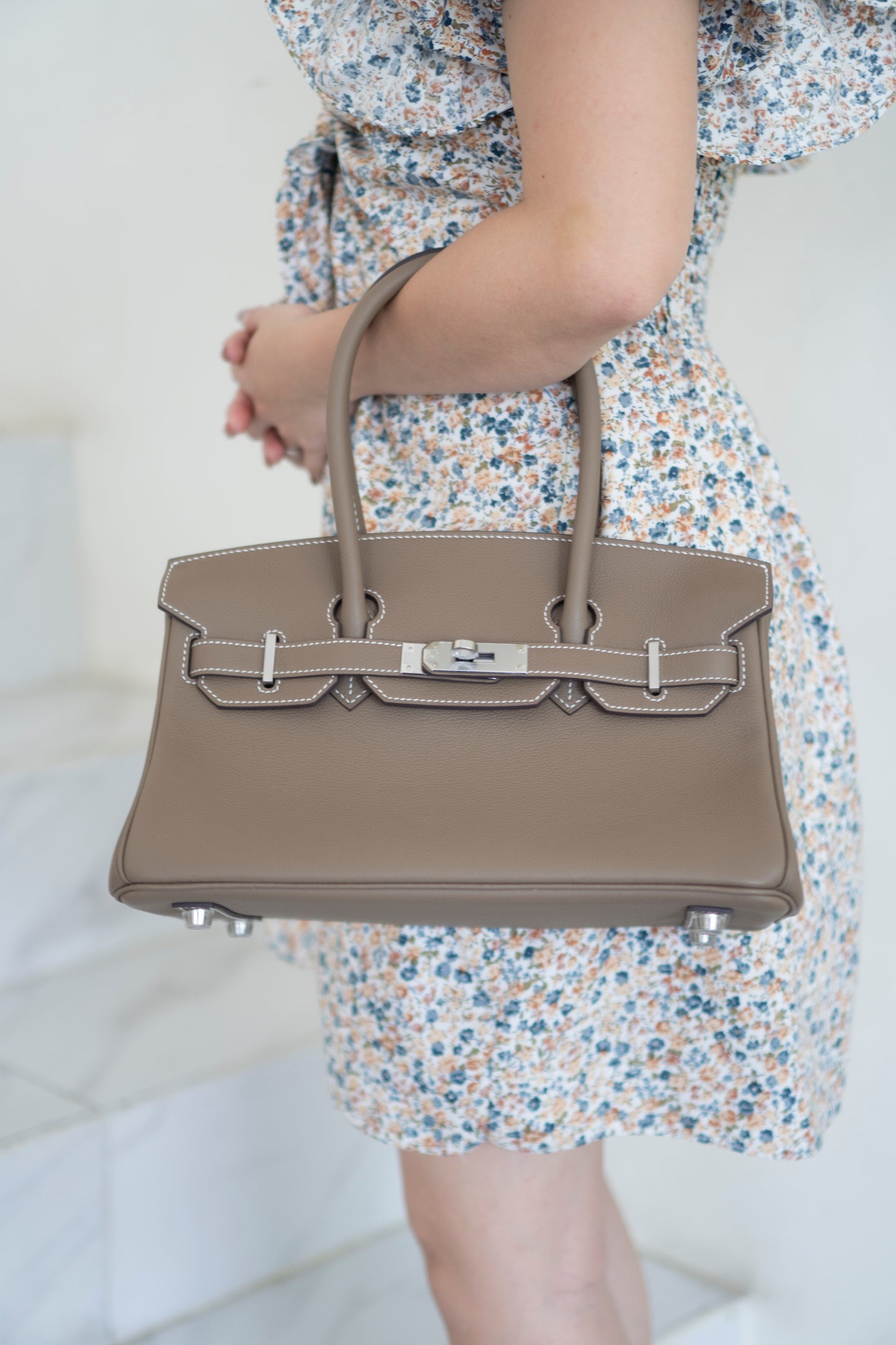 BK Shoulder 29 in Etoupe Evercolor Leather with Palladium Hardware