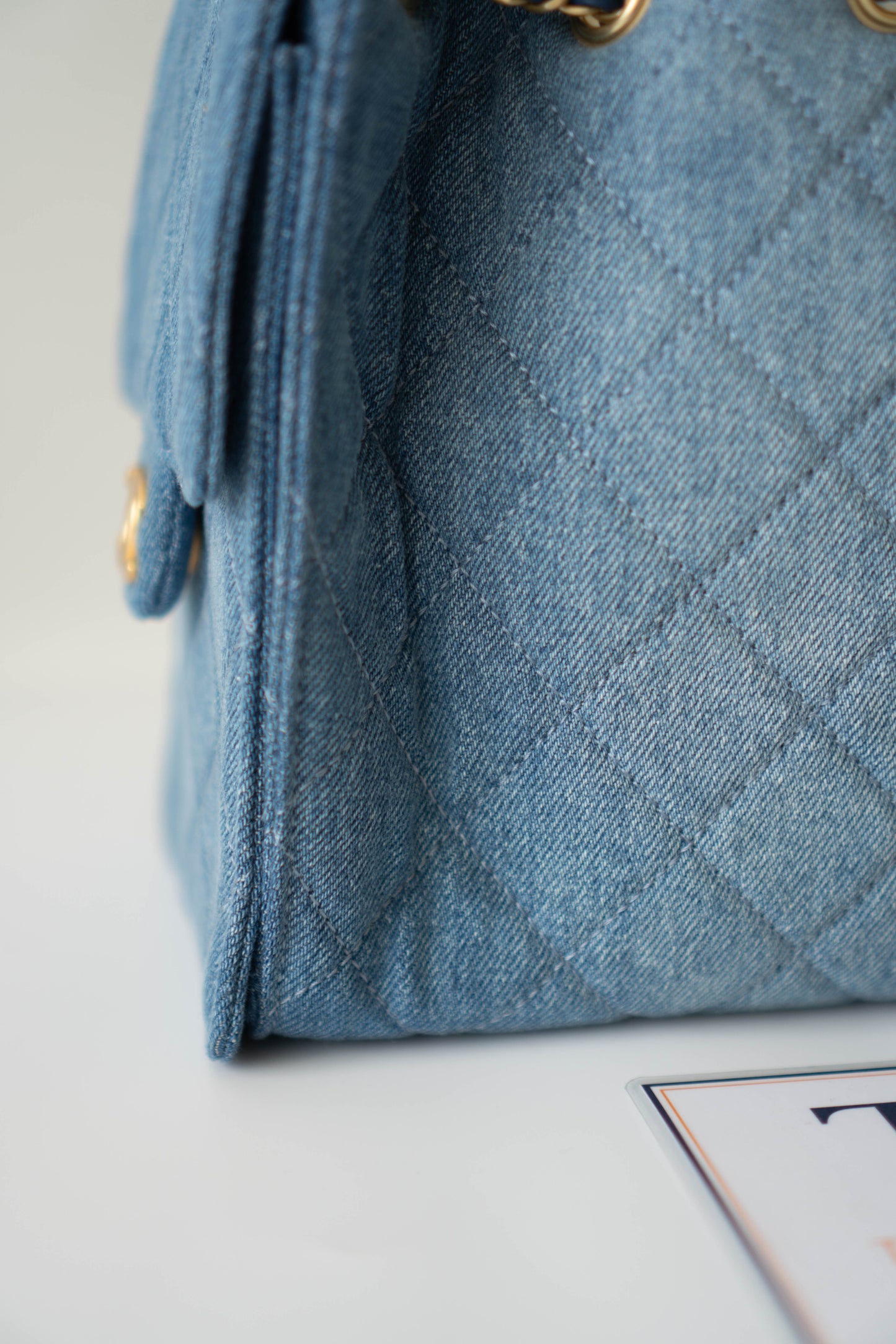 C25 Drawstring Bag – Denim Quilted Fabric with Gold Hardware (25s Collection)