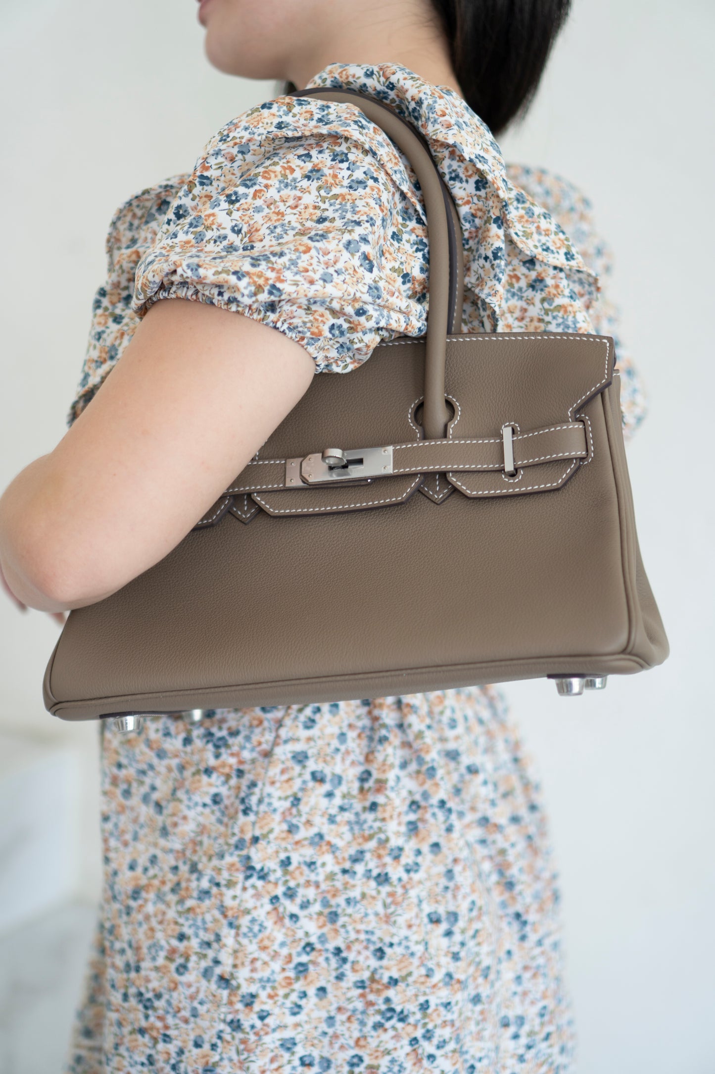 BK Shoulder 29 in Etoupe Evercolor Leather with Palladium Hardware