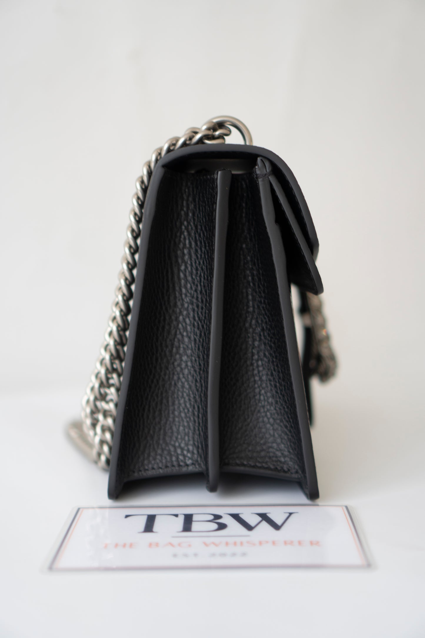 Dionysus Medium – Black Grained Leather with Crystal Tiger Head Closure